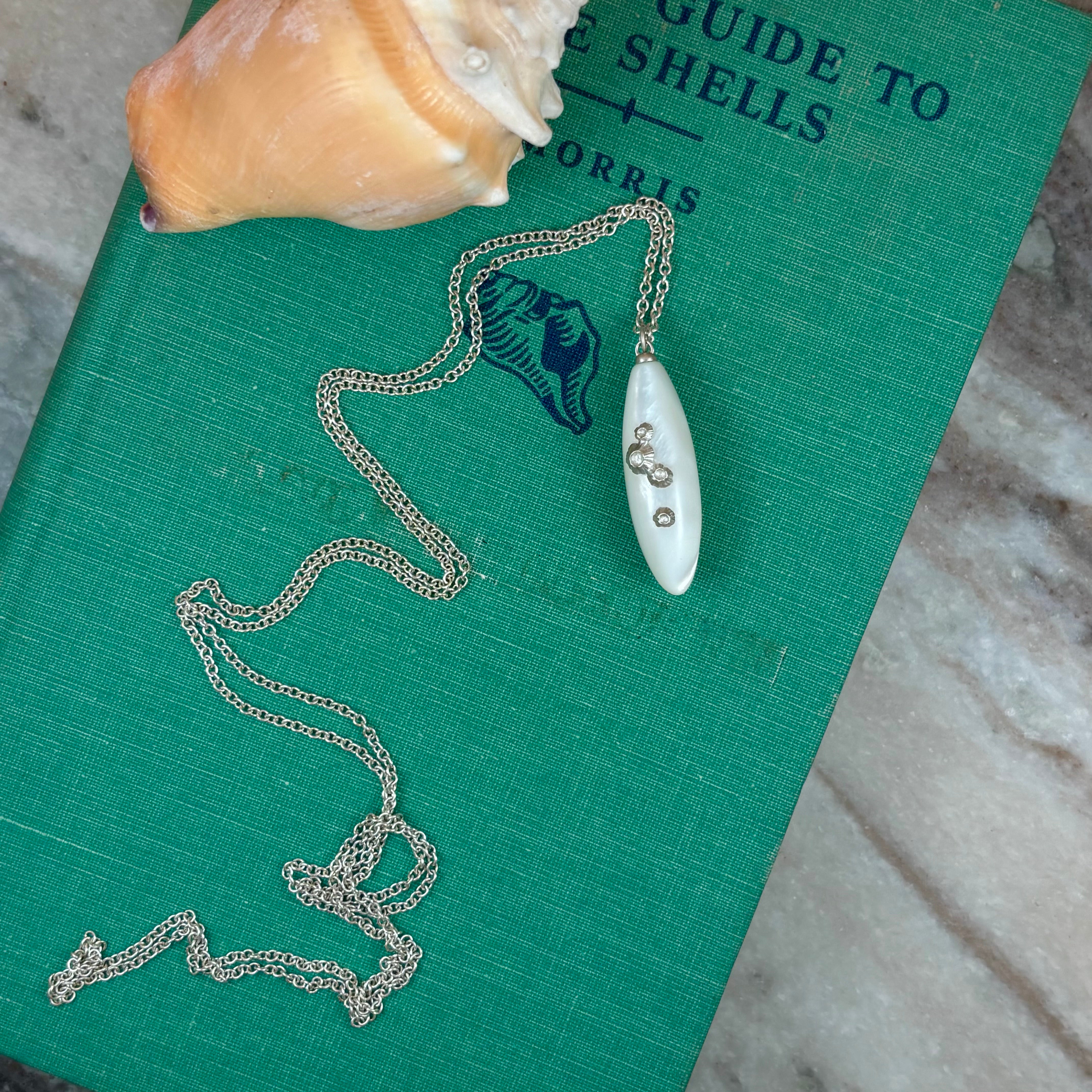 Large Mother of Pearl Ruthie B. Necklace in Bright Silver