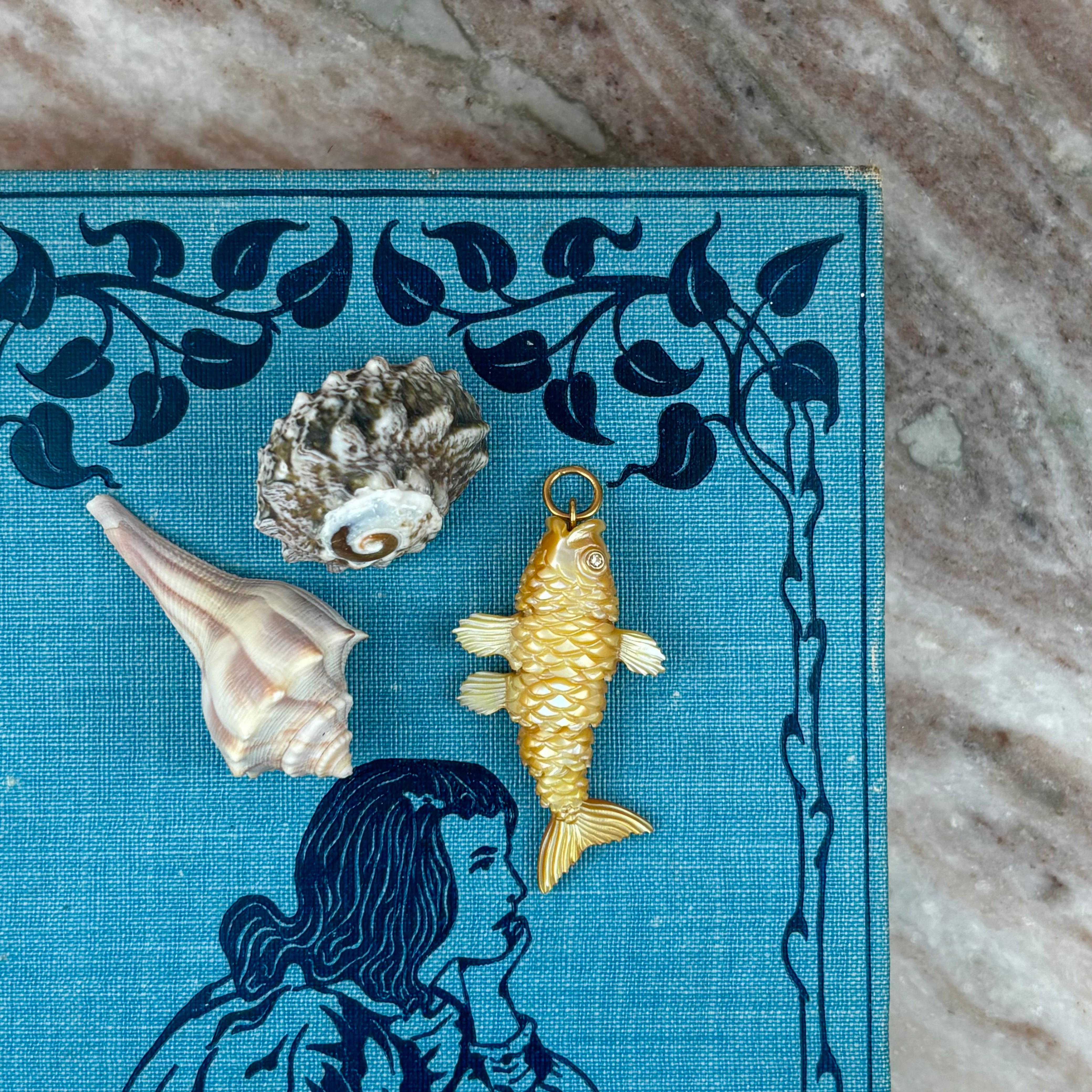 Articulated Fish in Golden Mother of Pearl Pendant