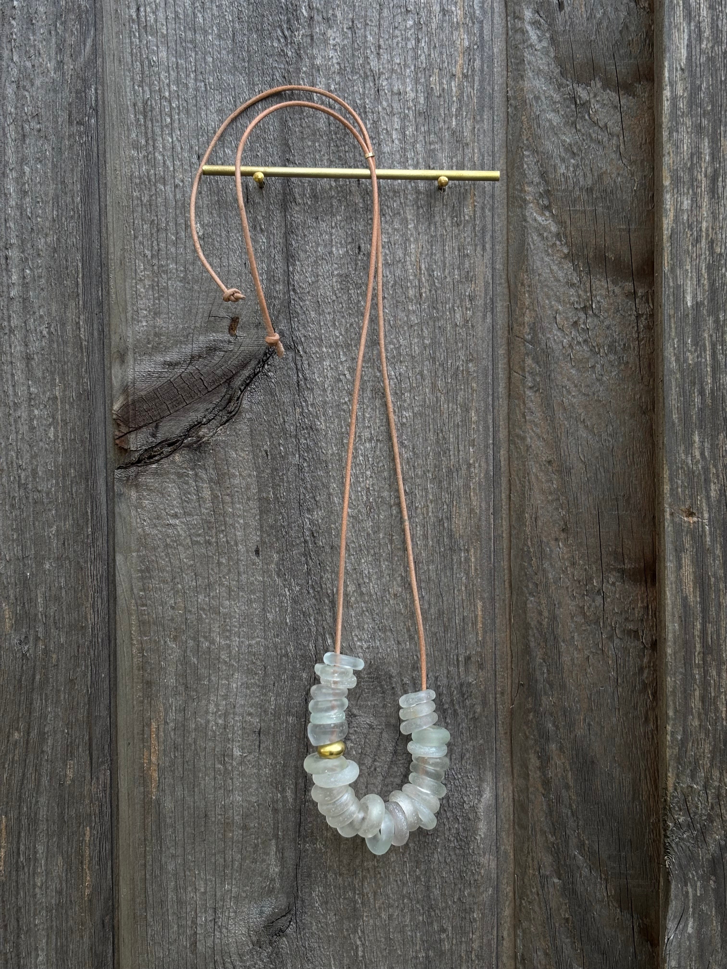 Coastal Slide Necklace in Vintage Sea Glass & 20k Gold