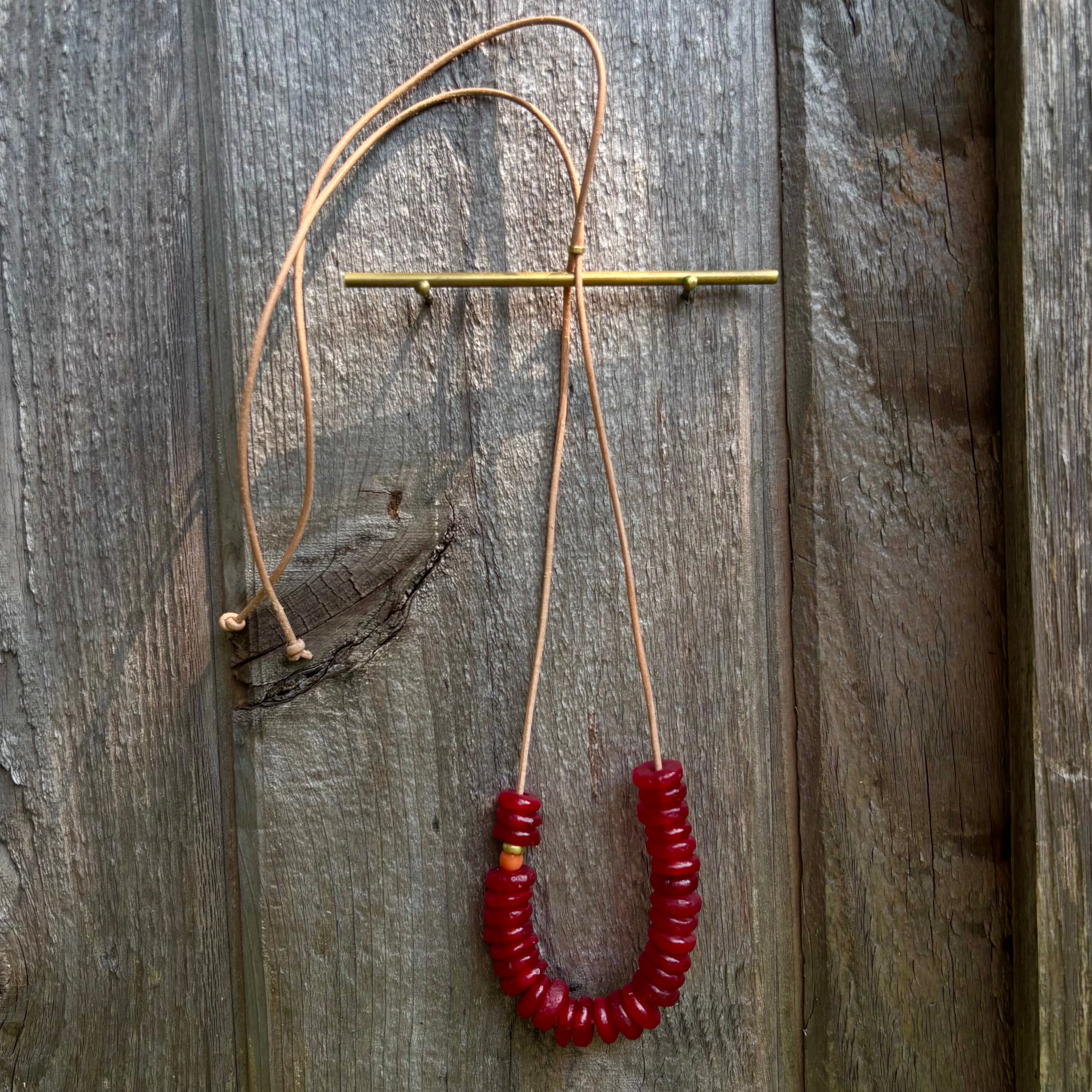 Coastal Slide Necklace in Red & 20k Gold Beads