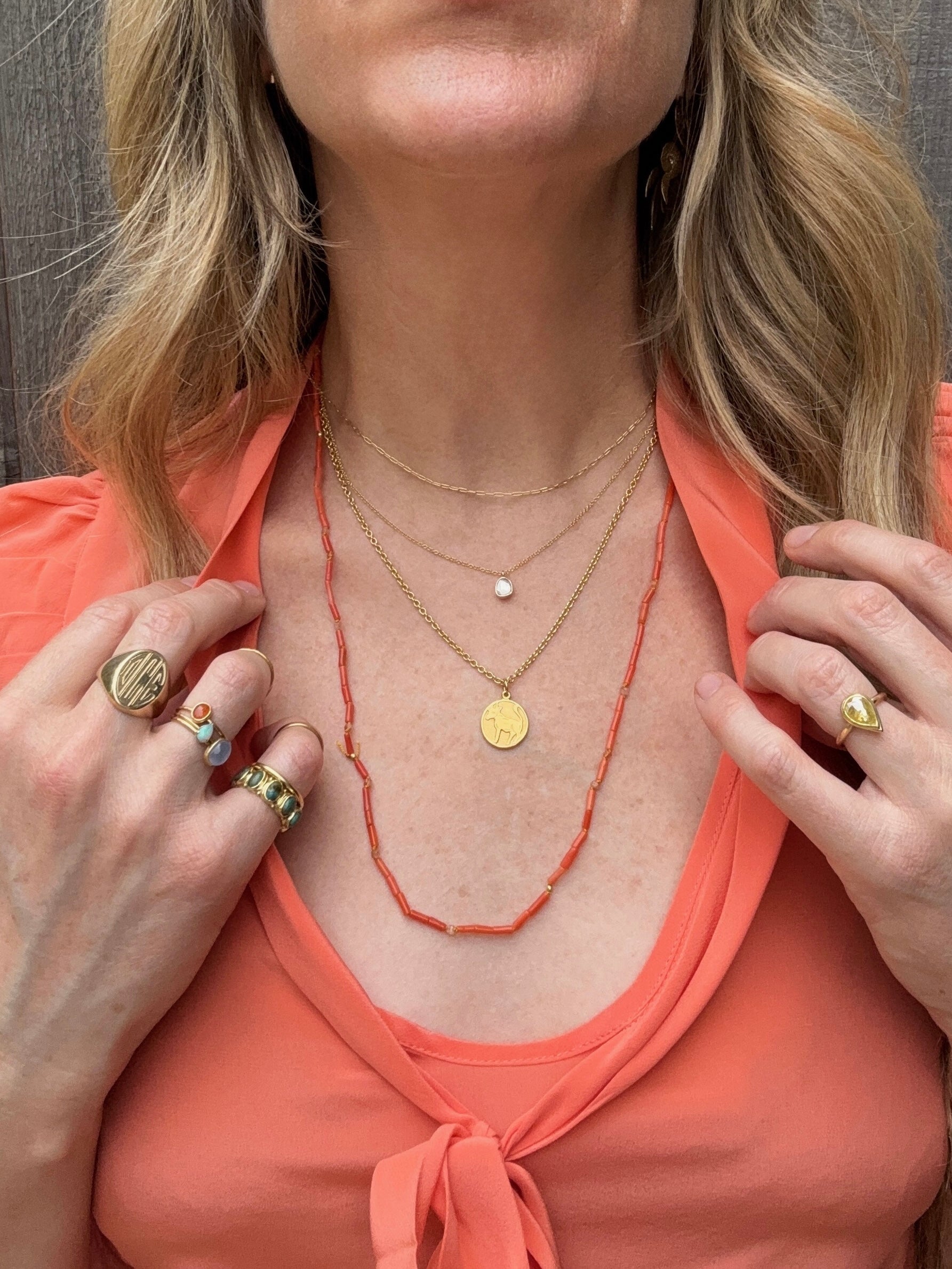 Delicate Coastal Knot in Orange Coral & High Karat Gold