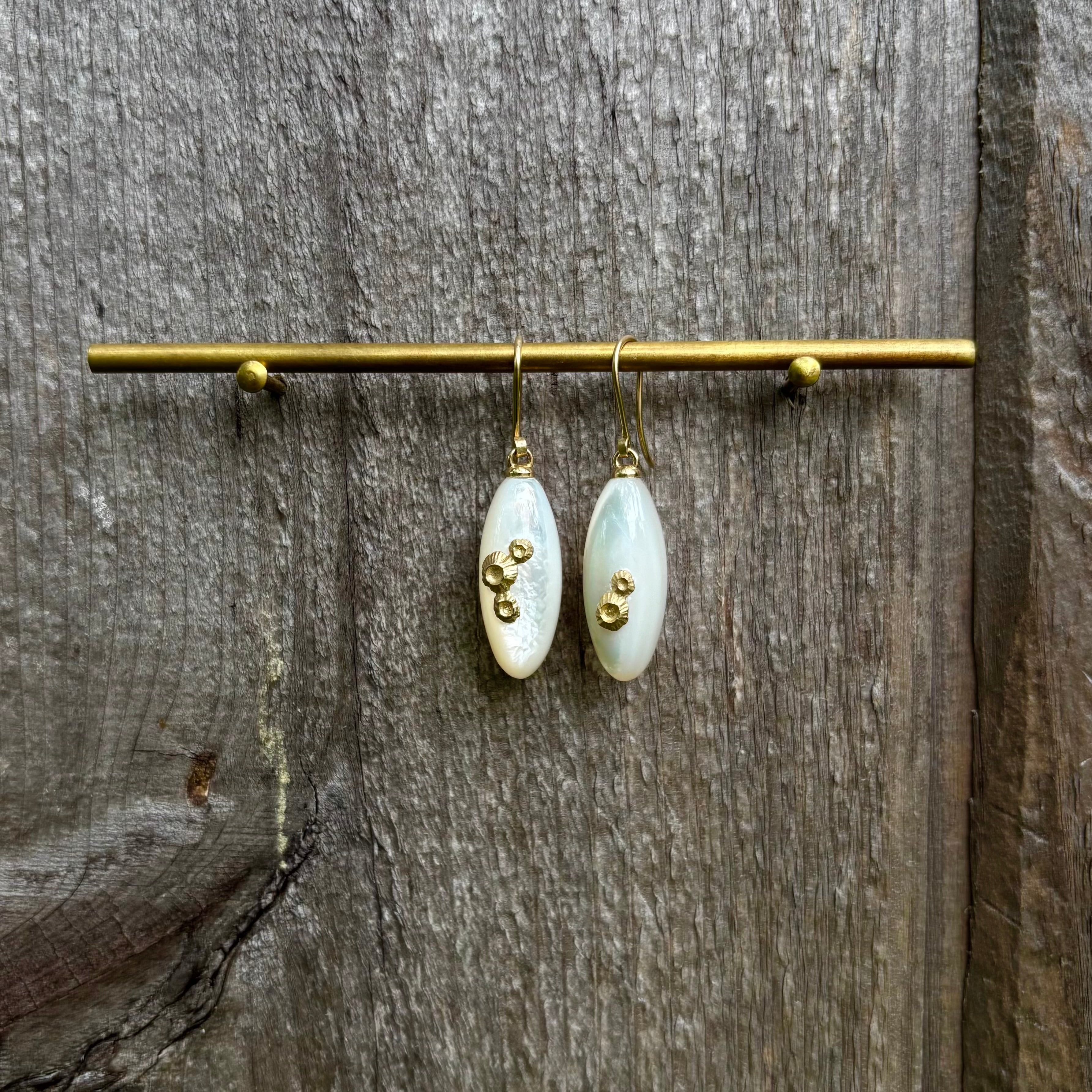 Medium Mother of Pearl Ruthie B. Earrings with 14K Gold Barnacles