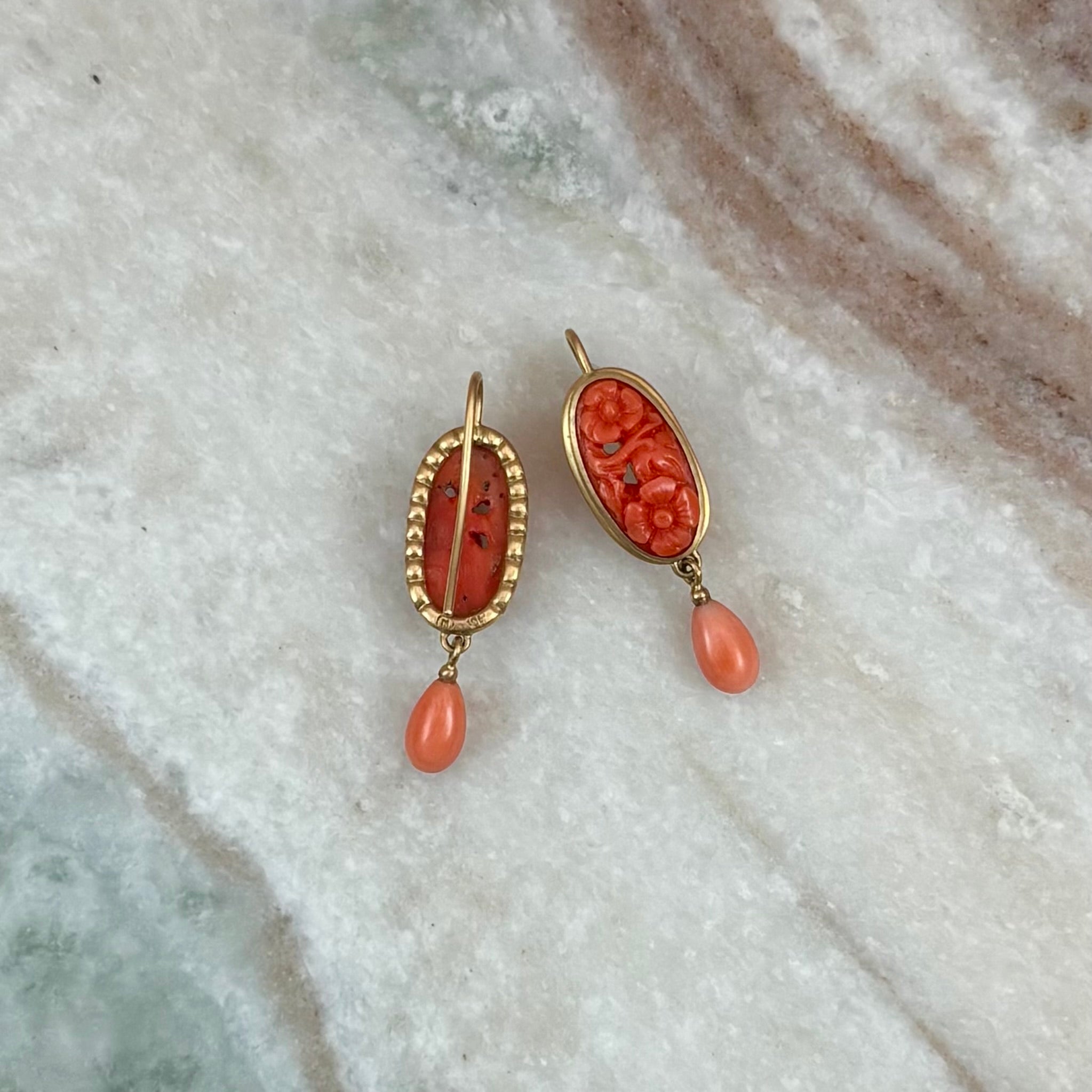 Carved Coral Earrings