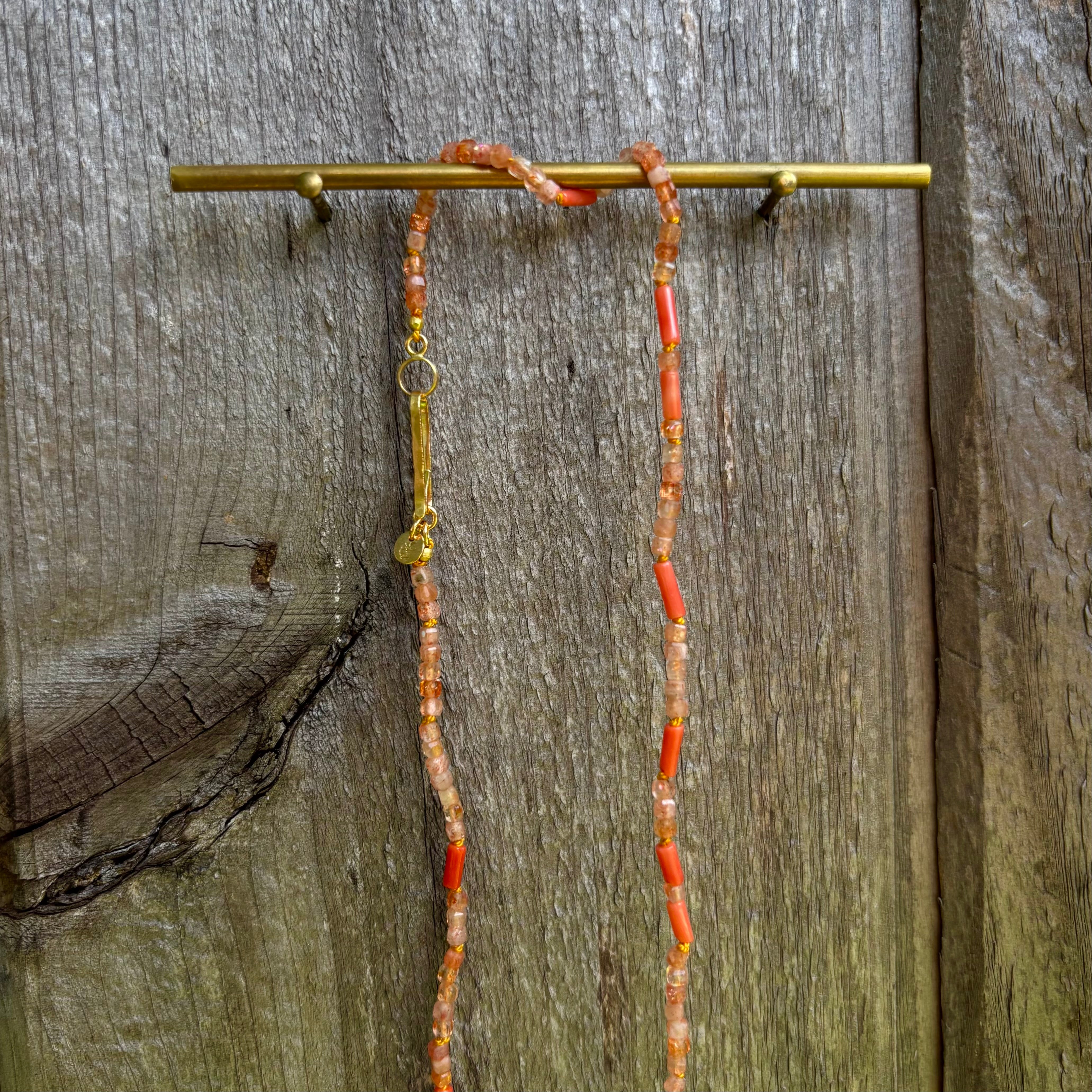 Delicate Orange Coral and Sunstone Necklace