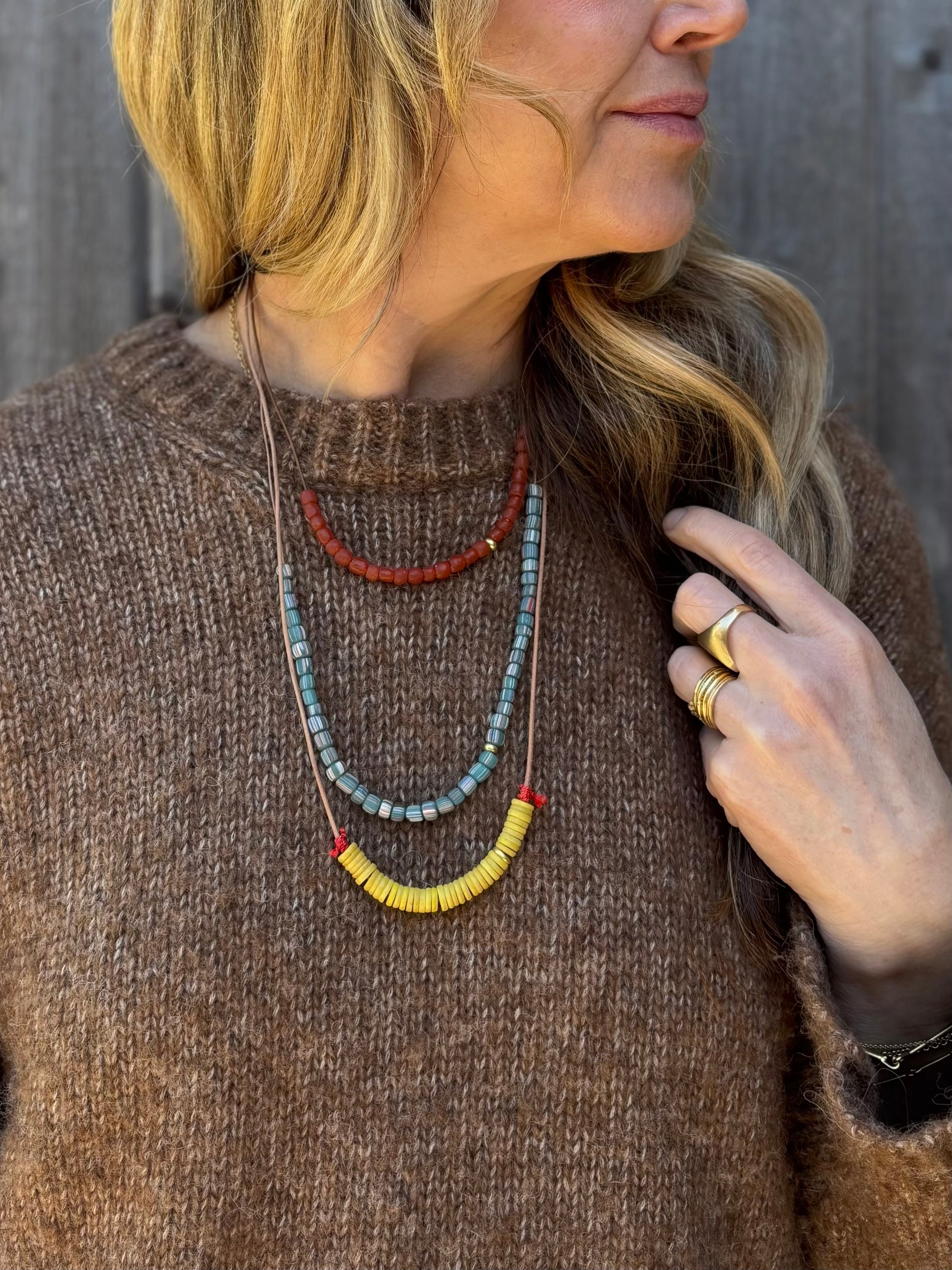 Coastal Slide Necklace in Vintage Red Sea Glass & 20k Gold