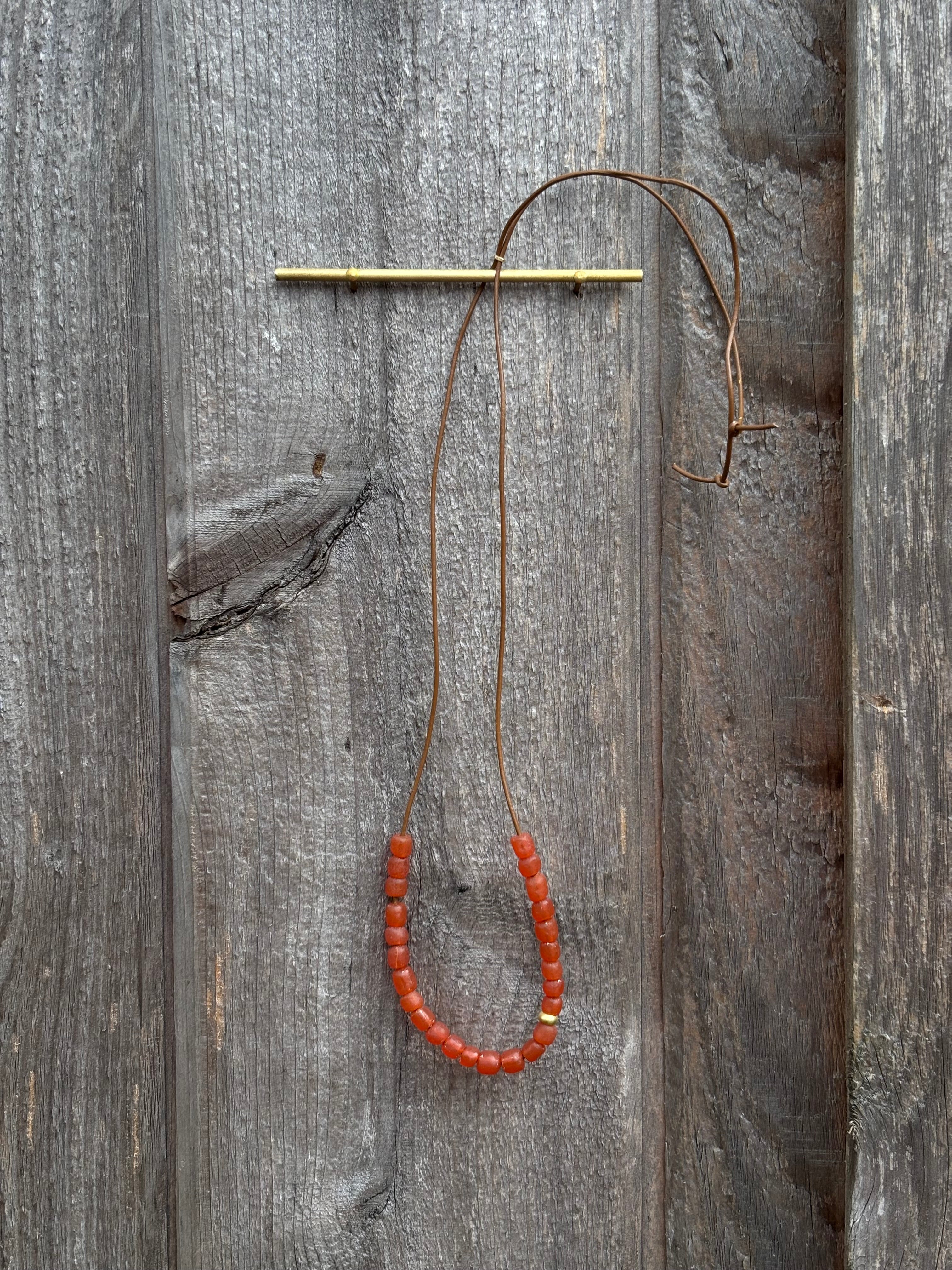 Coastal Slide Necklace in Vintage Red Sea Glass & 20k Gold