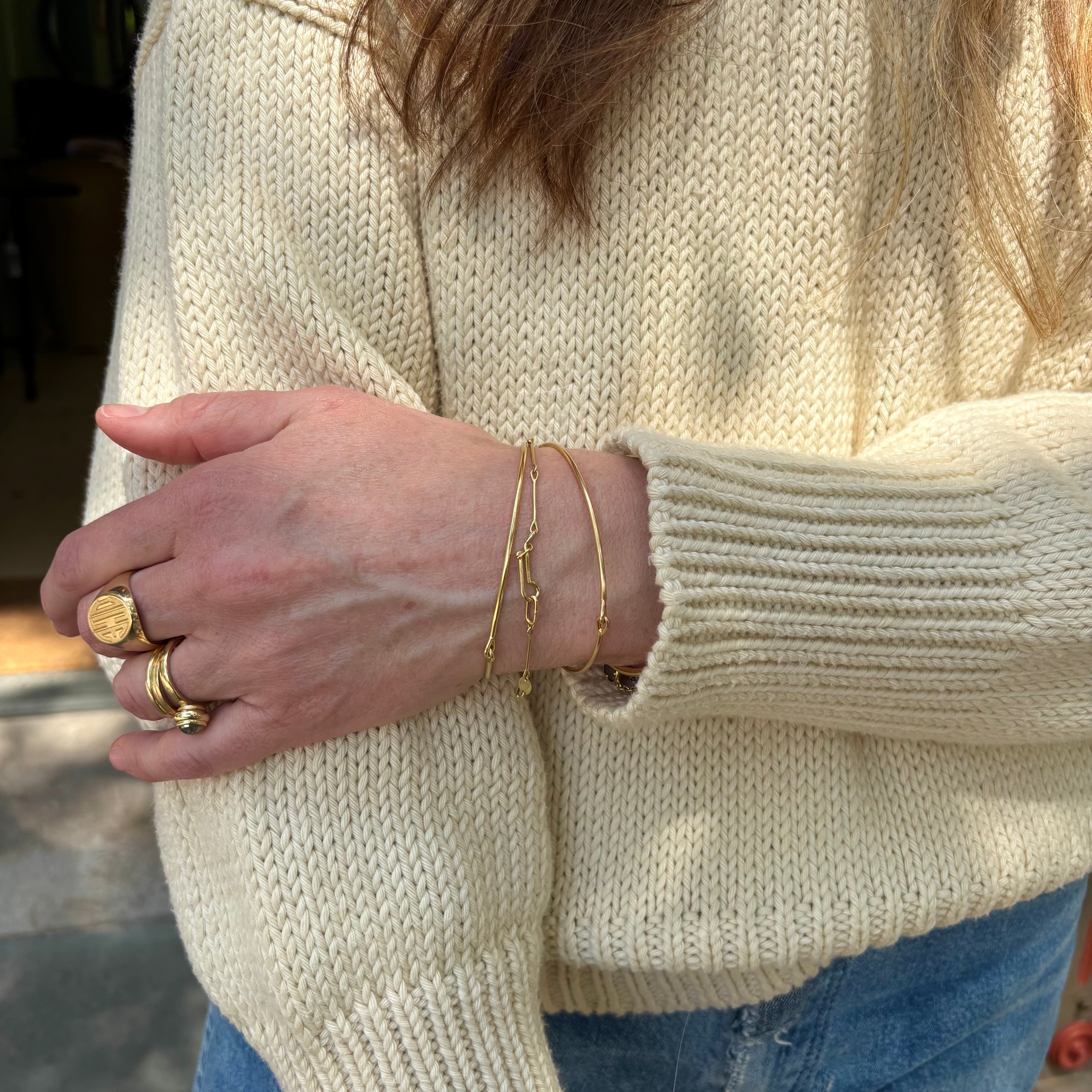 Needle Eye Bangle, Medium, 18K Gold