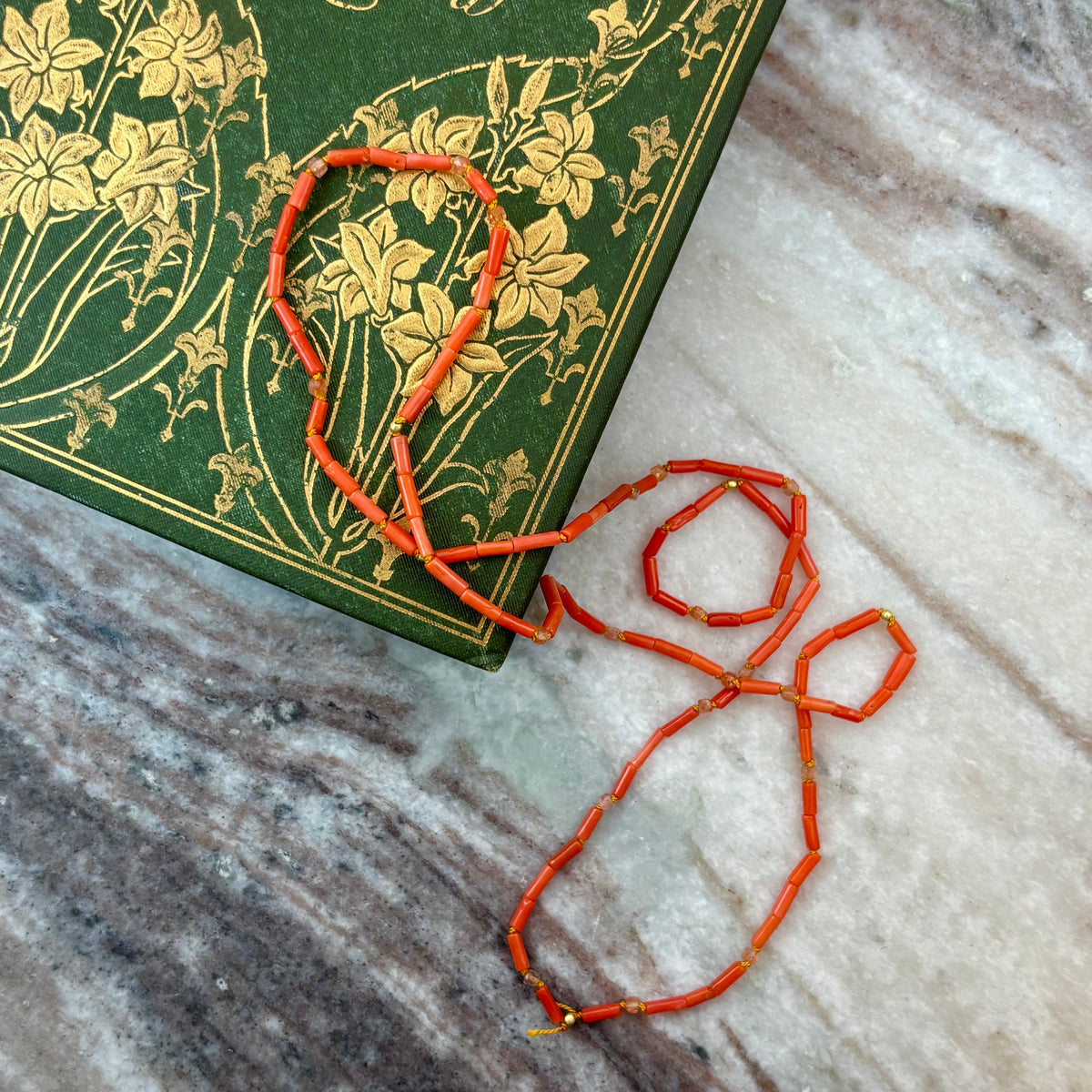 Delicate Coastal Knot in Orange Coral & High Karat Gold