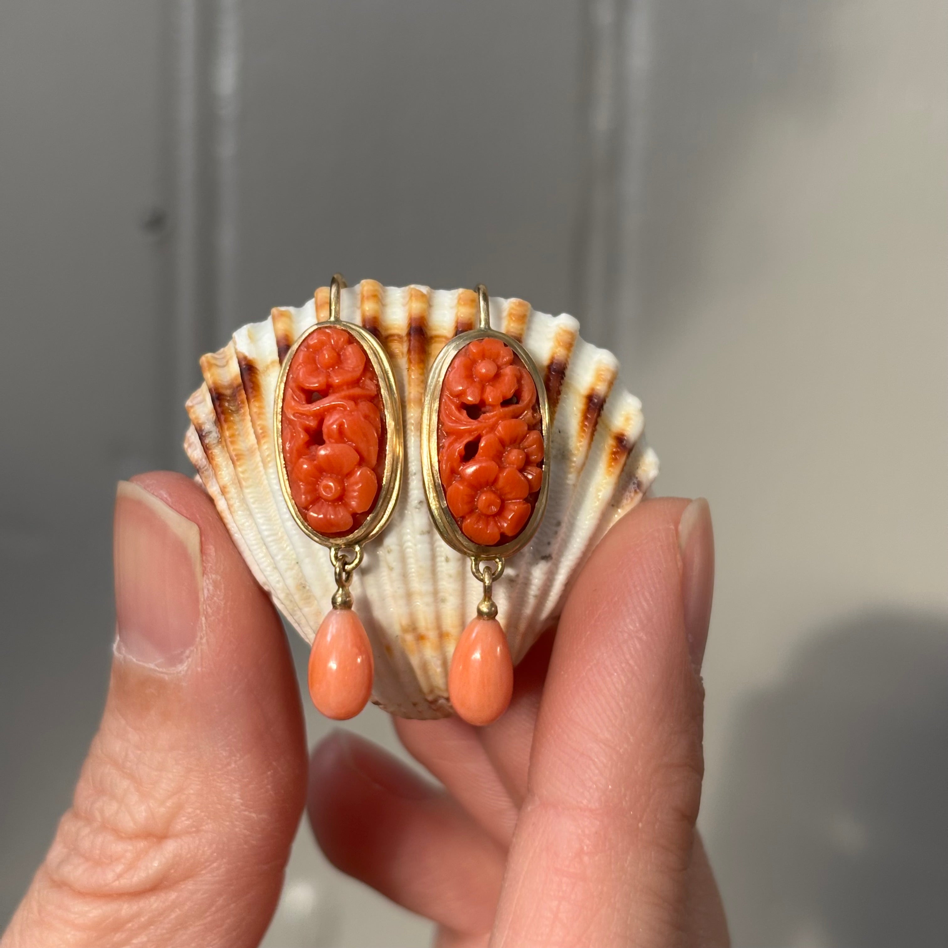 Carved Coral Earrings