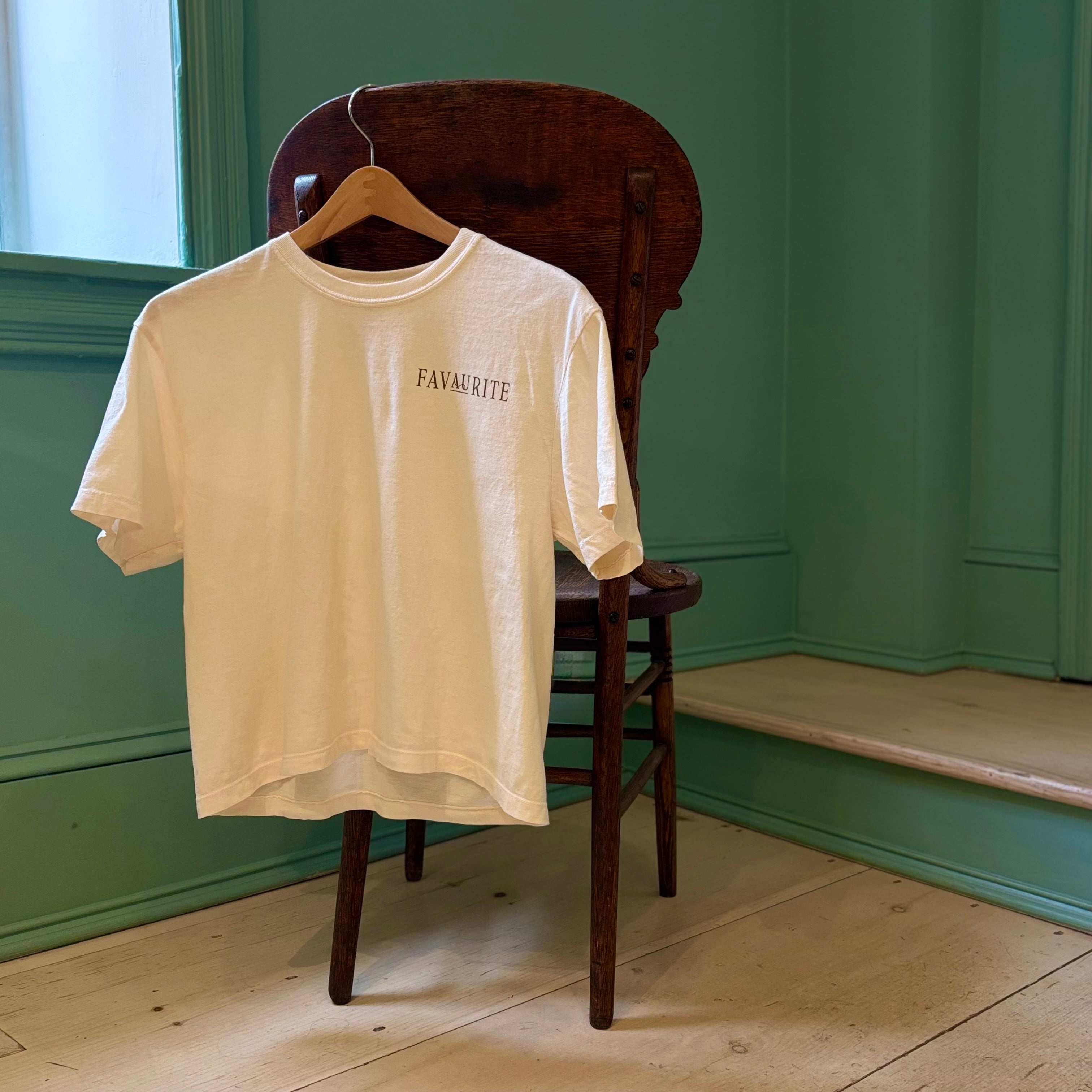 Ivory Boxy T-Shirt with Moss Colored Logo