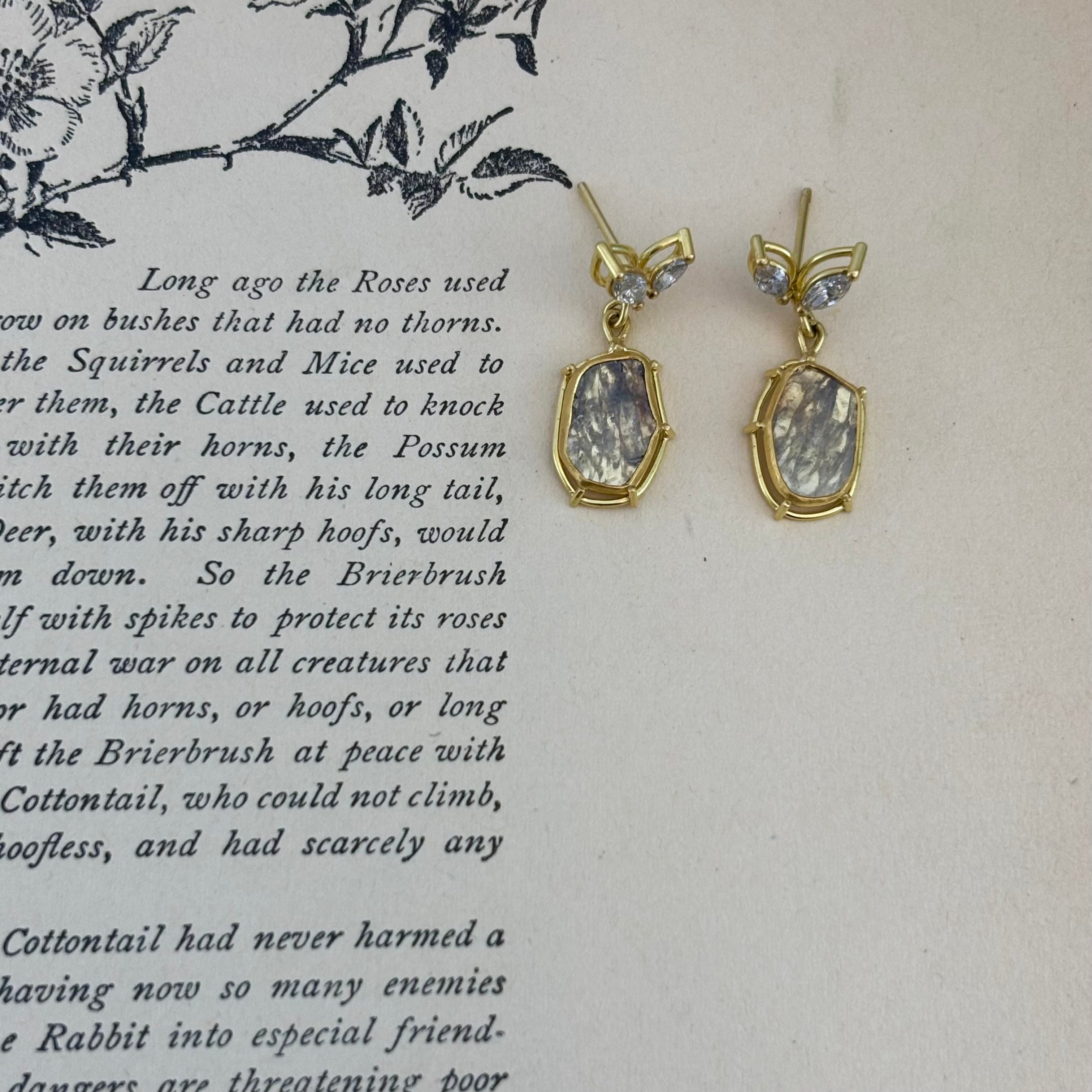 Feathered Diamond Drop Earrings