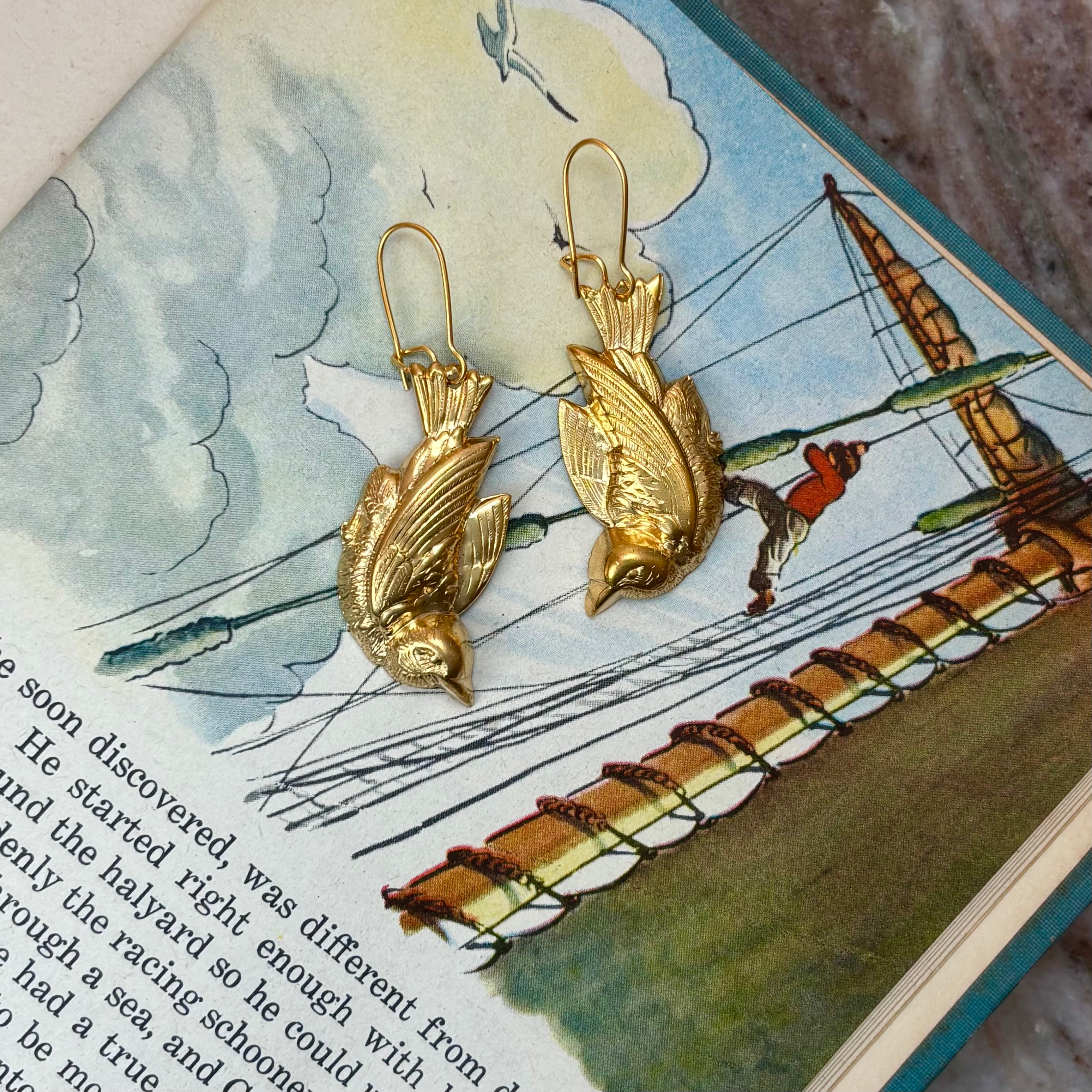 Gold Bird Earrings