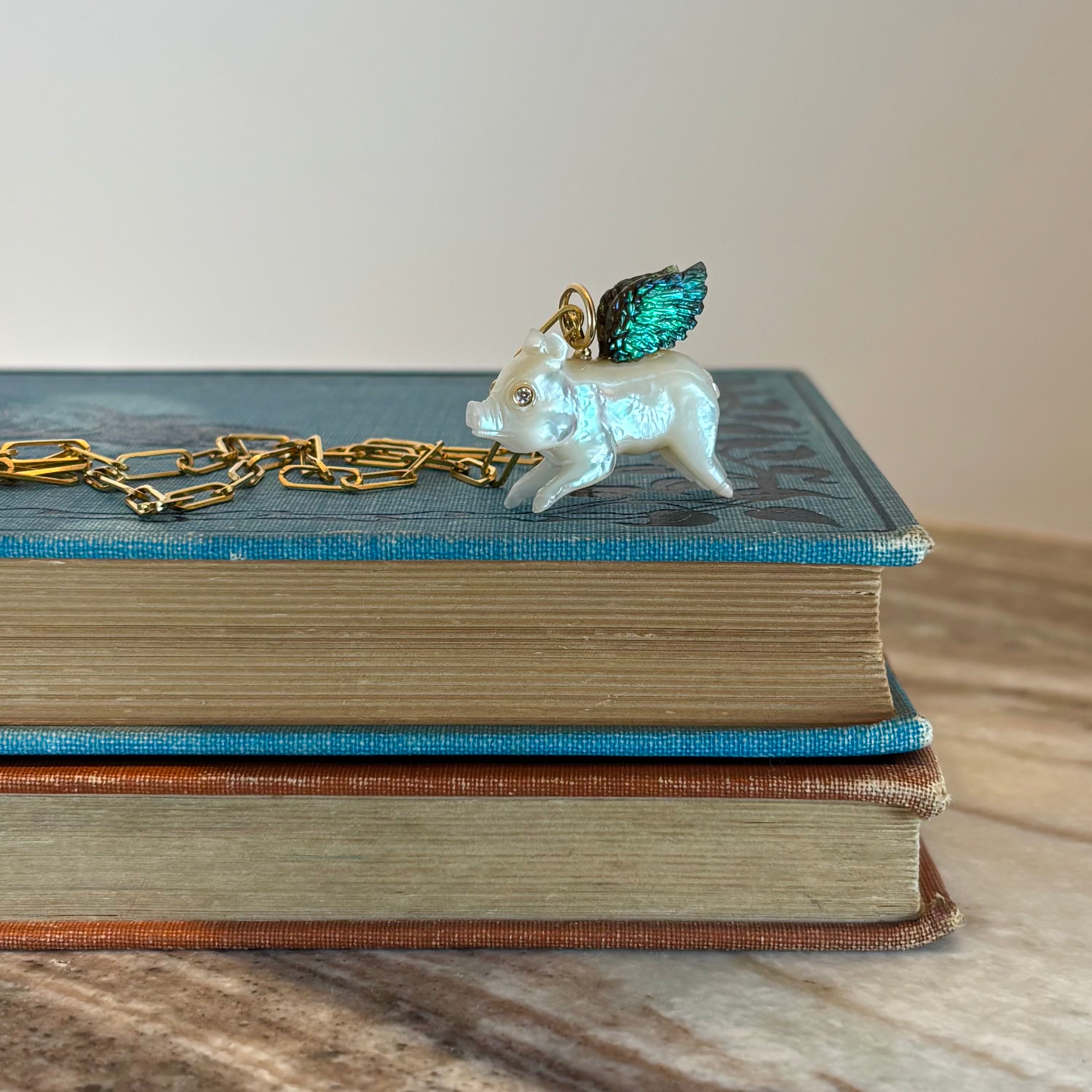 Flying Pig with Abalone Wings Charm