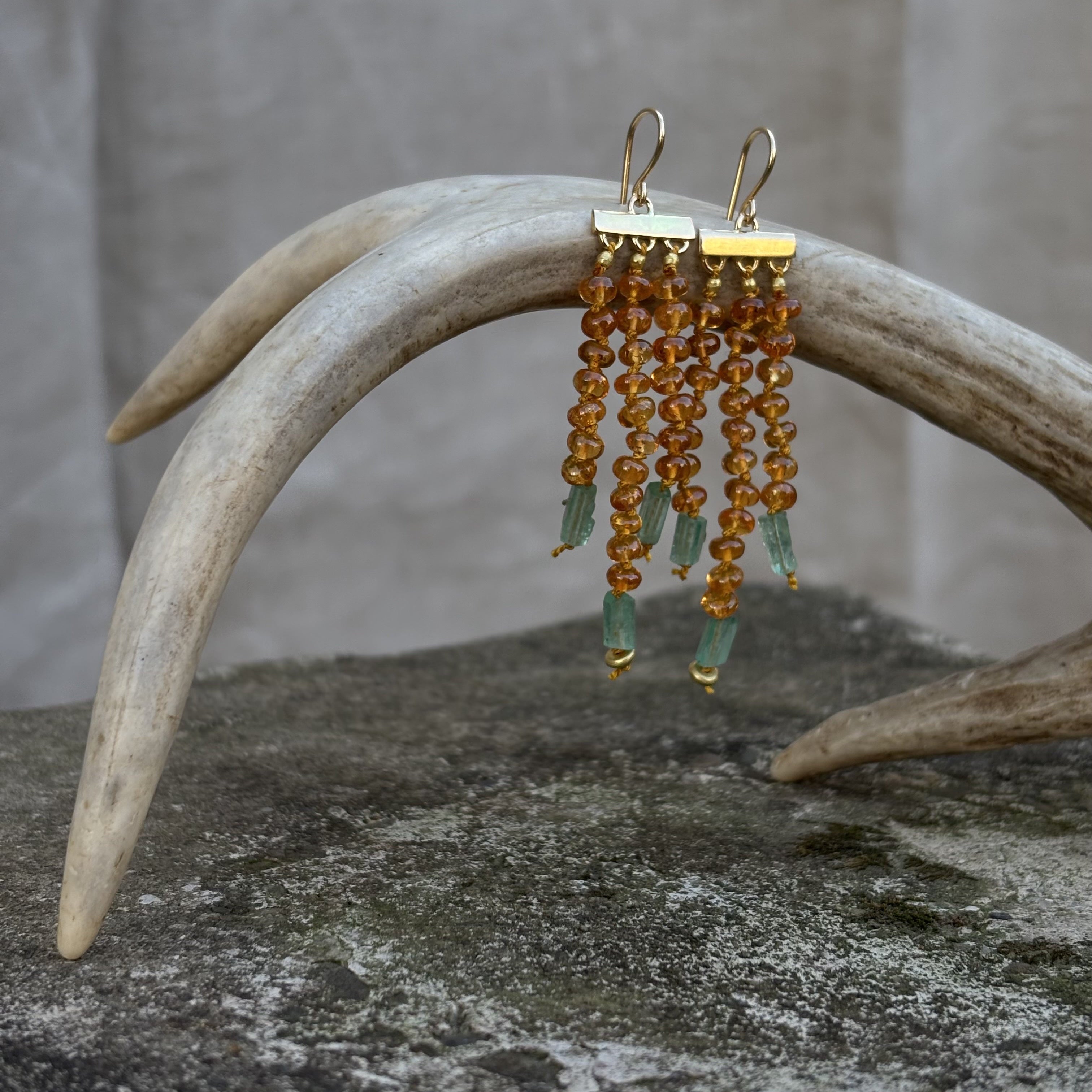 Spessertite Garnet & Emerald Dangle Earrings