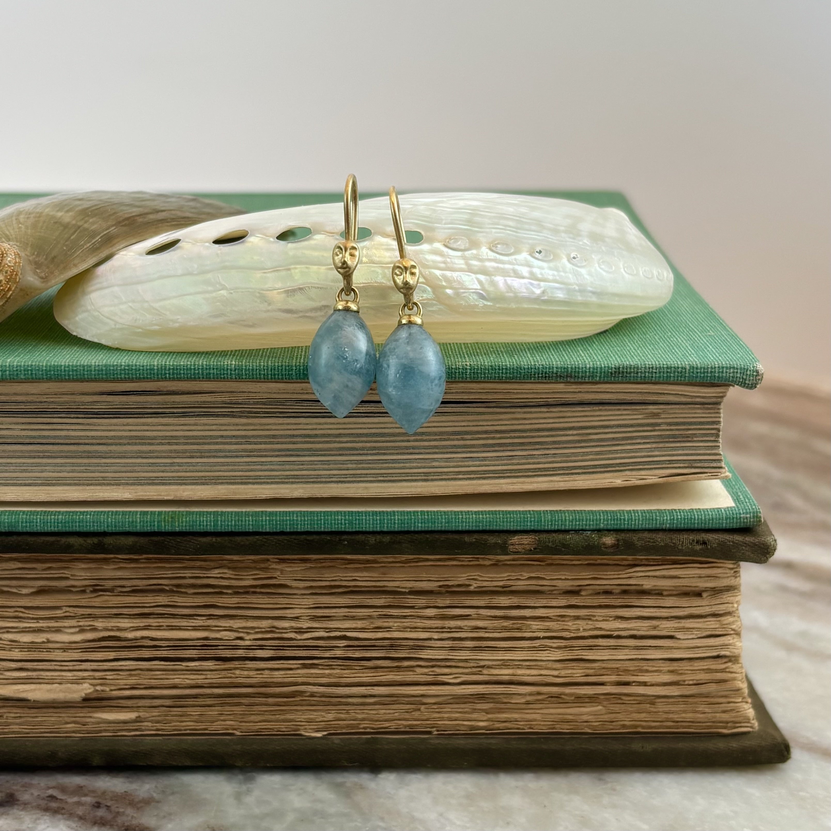 Aquamarine Figurehead Cameo Earrings