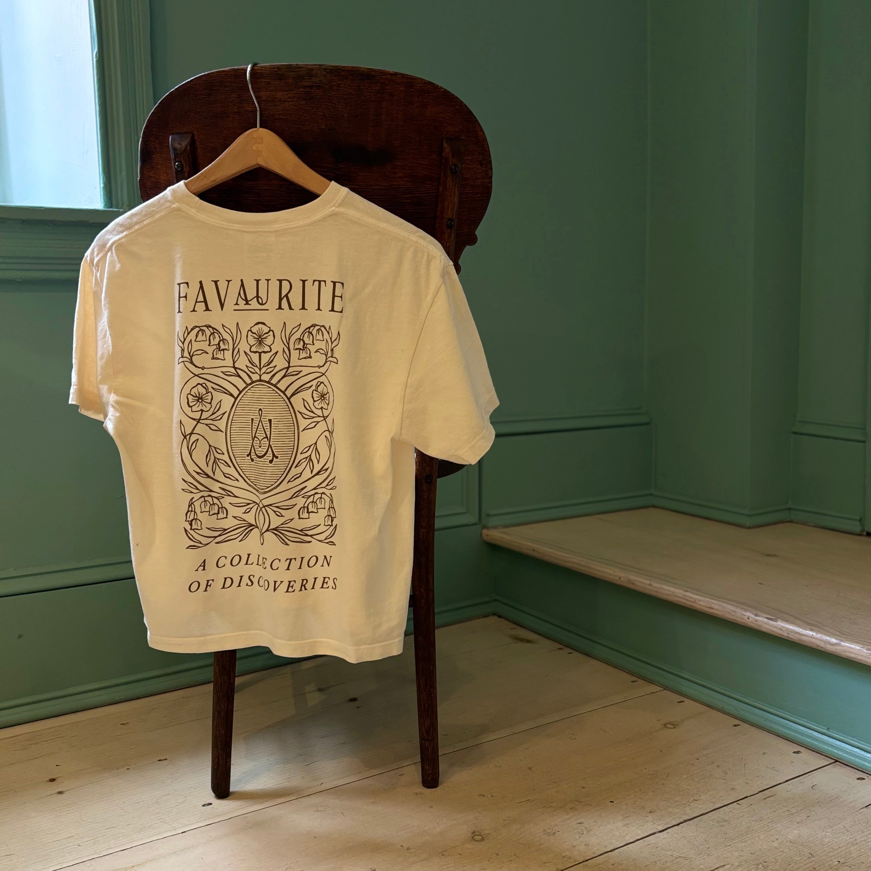 Ivory Boxy T-Shirt with Moss Colored Logo