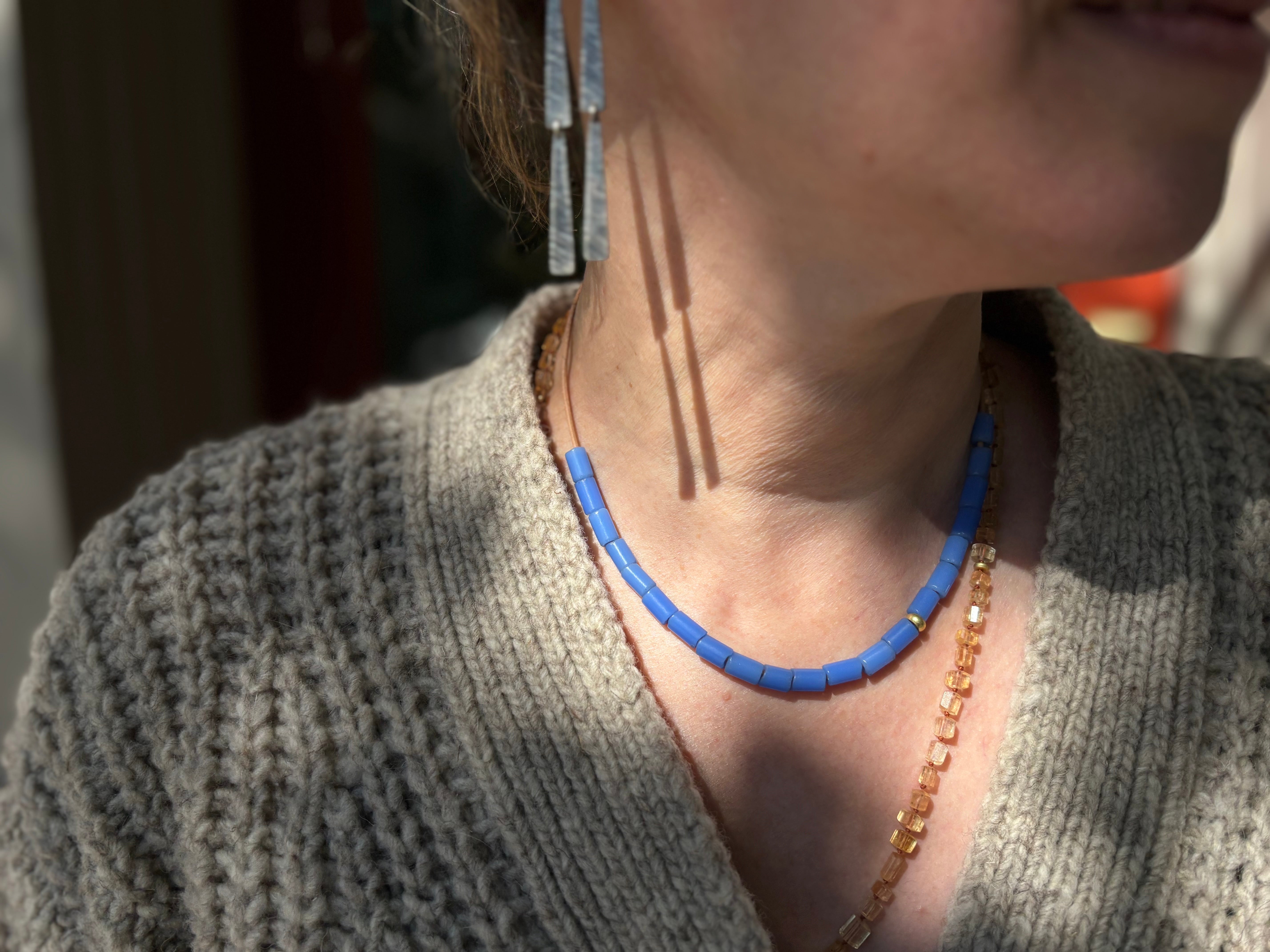 Coastal Slide Necklace in Blue & 20k Gold Beads