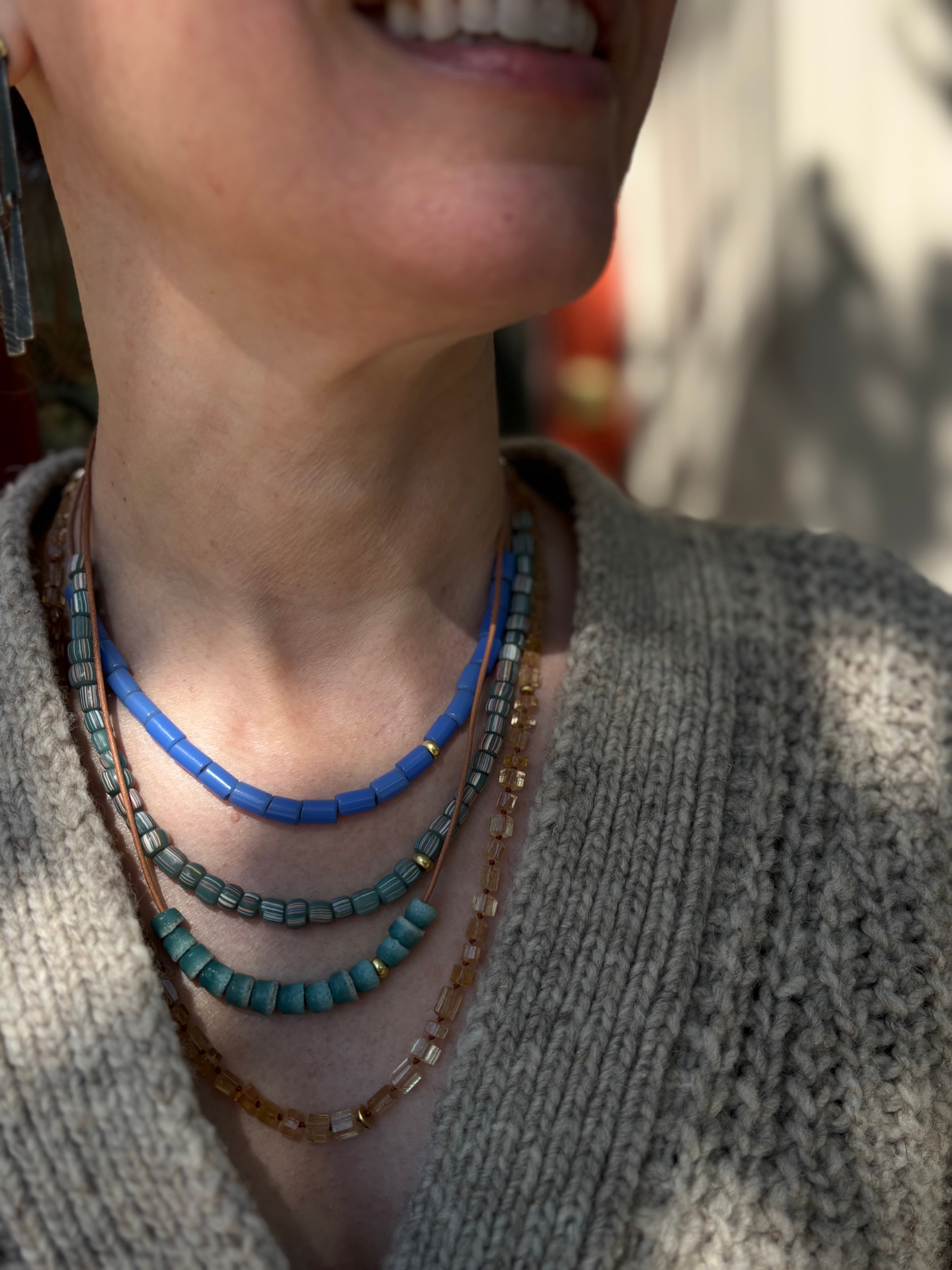 Coastal Slide Necklace in Blue & 20k Gold Beads