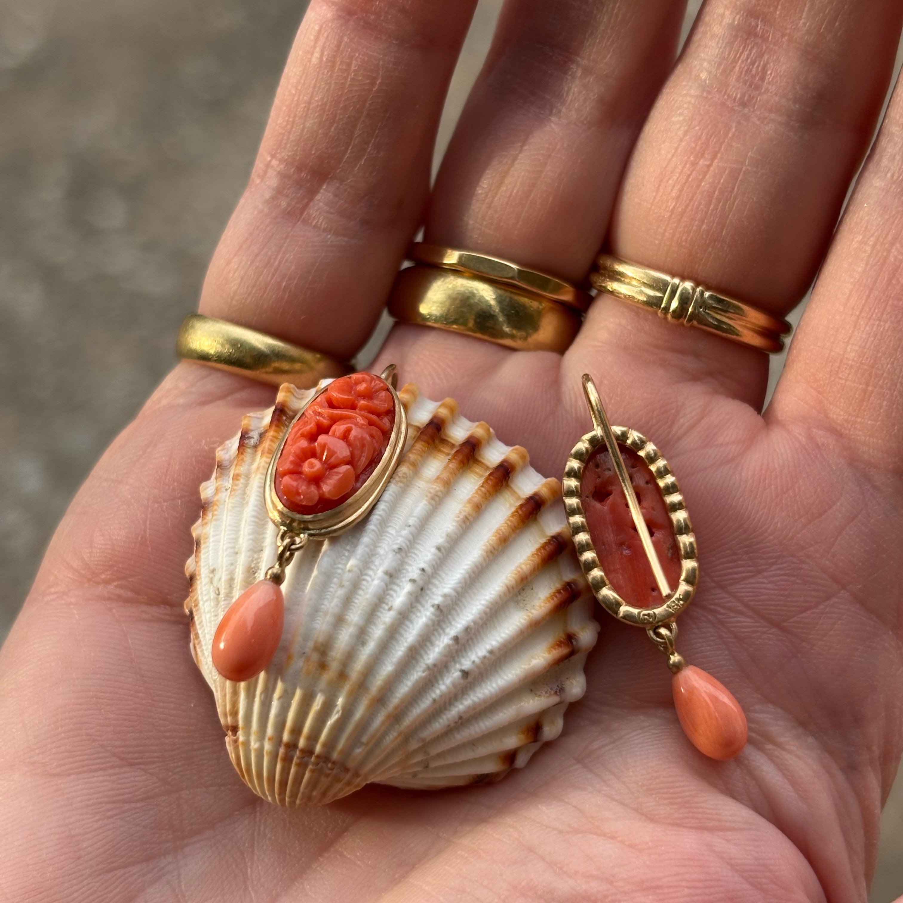 Carved Coral Earrings