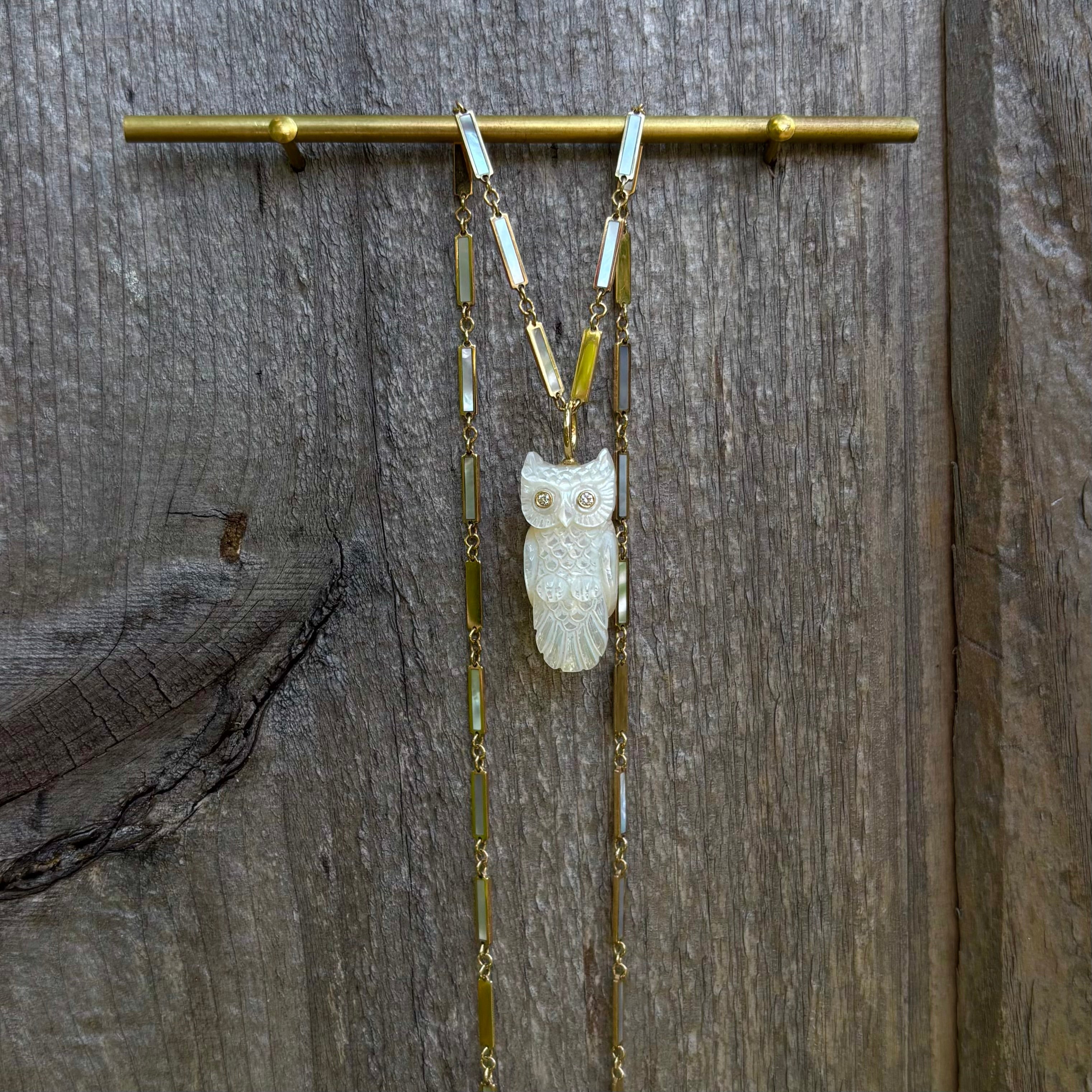 Snowy Mother of Pearl Owl Charm