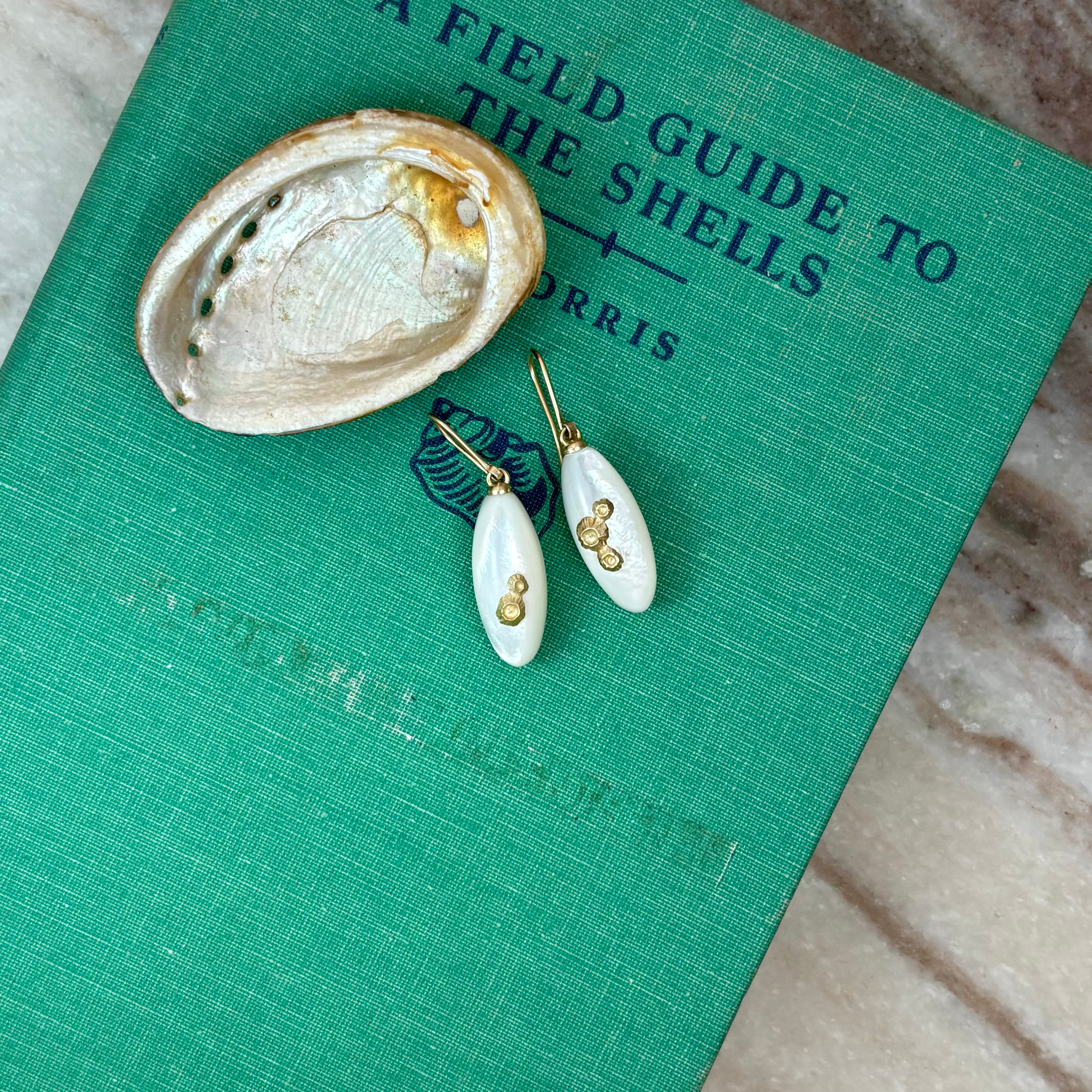 Medium Mother of Pearl Ruthie B. Earrings with 14K Gold Barnacles
