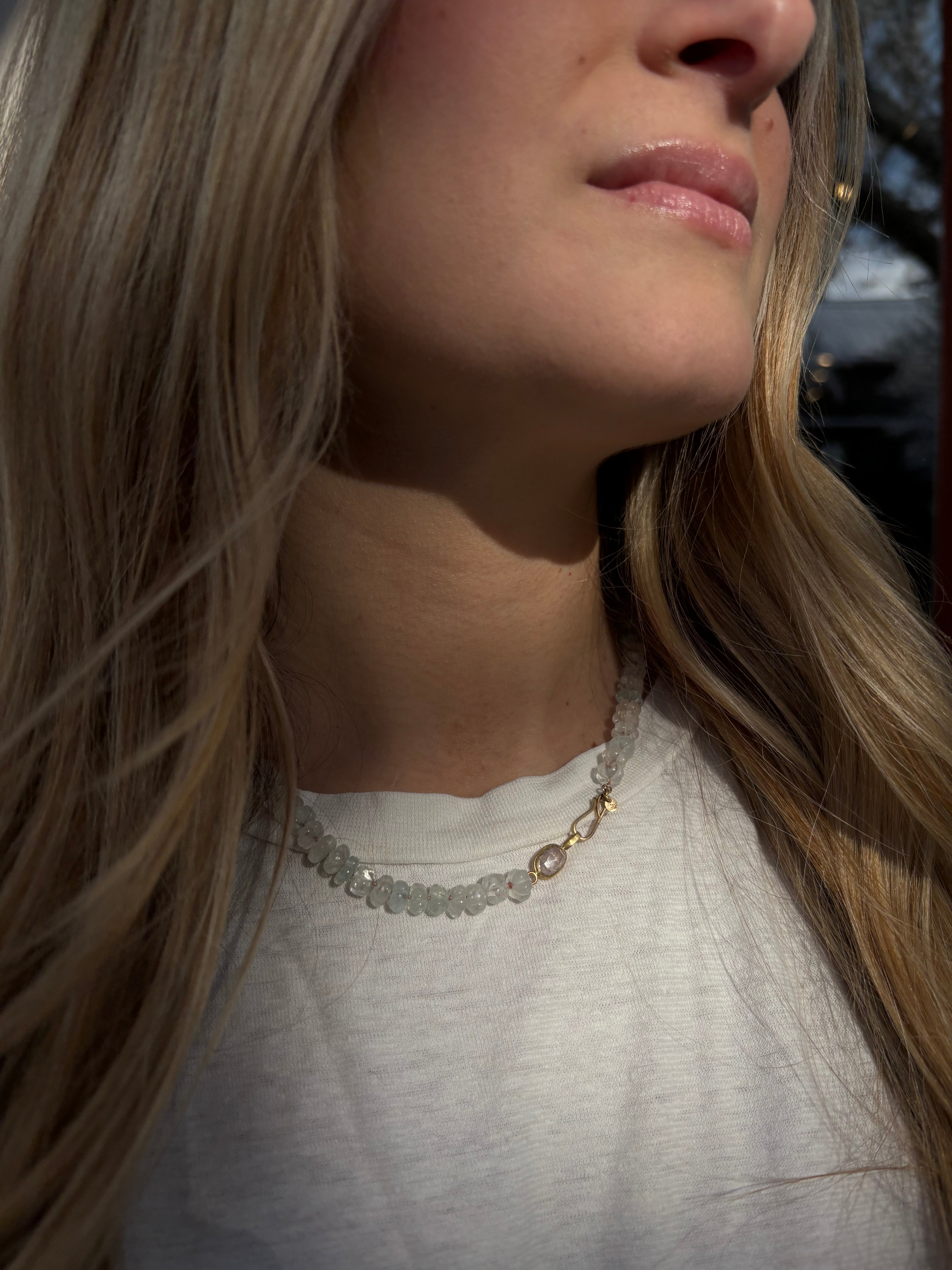 Carved Beryl & Pink Sapphire Necklace