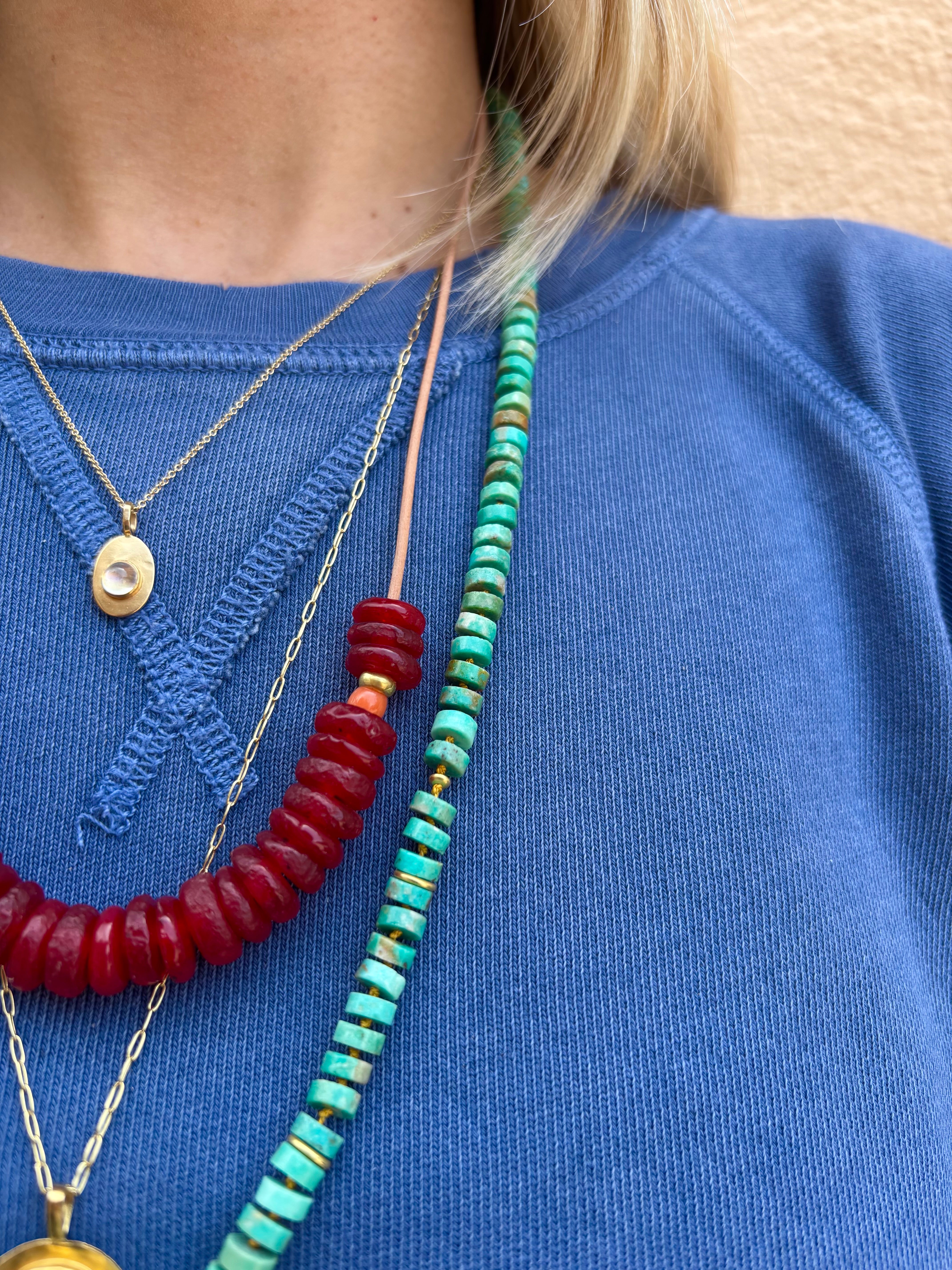 Coastal Slide Necklace in Red & 20k Gold Beads