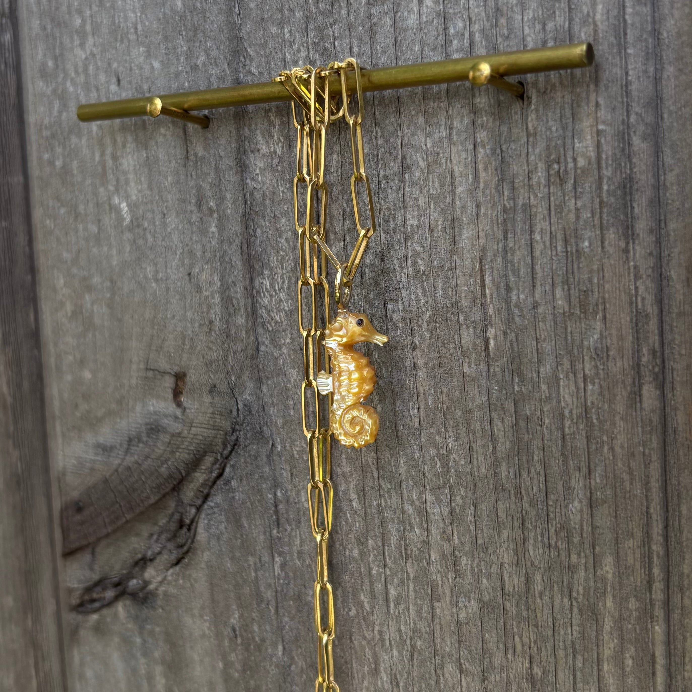 Golden Mother of Pearl Seahorse Charm