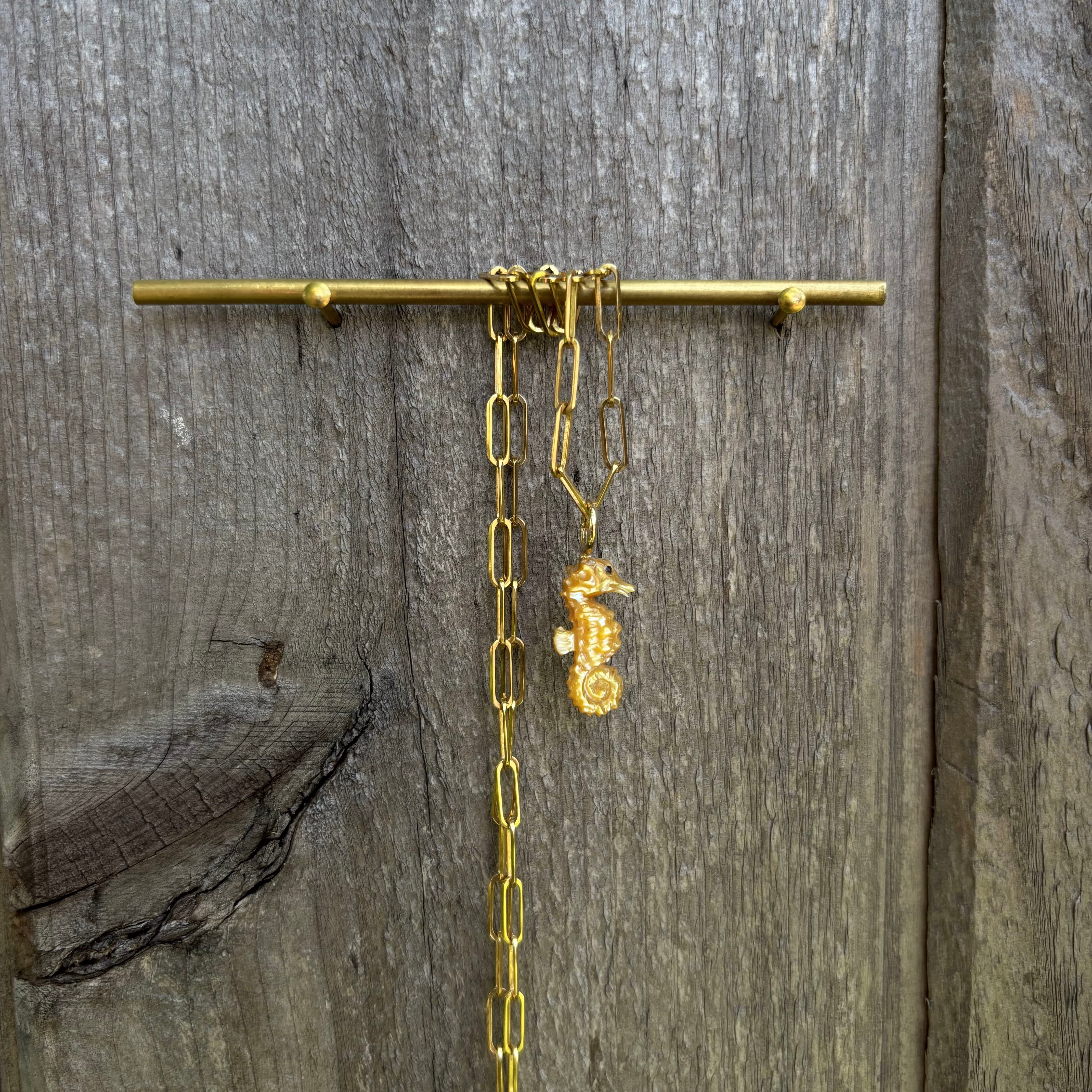 Golden Mother of Pearl Seahorse Charm