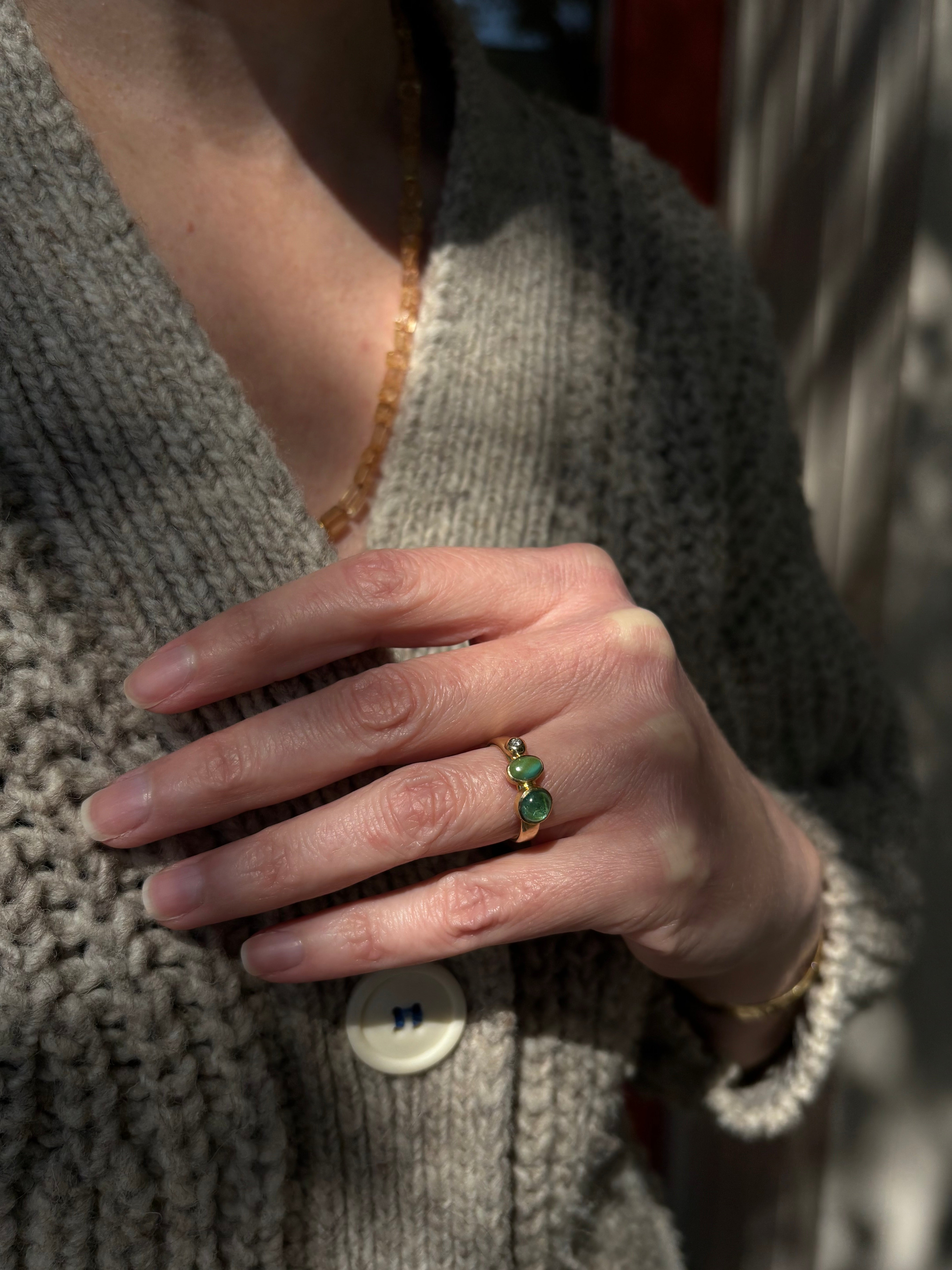Turquoise, Tourmaline & Diamond Ring