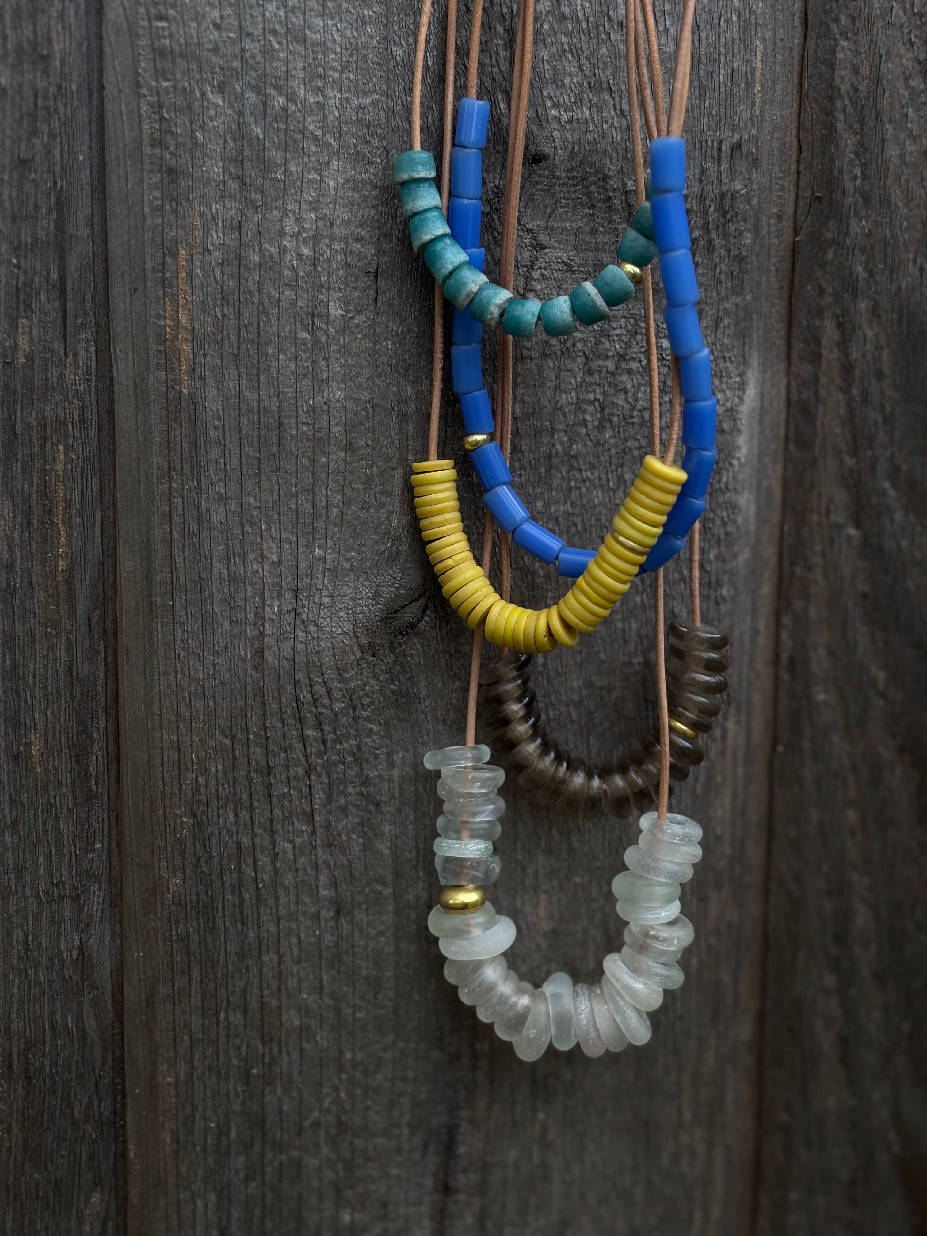 Coastal Slide Necklace in Vintage Sea Glass & 20k Gold