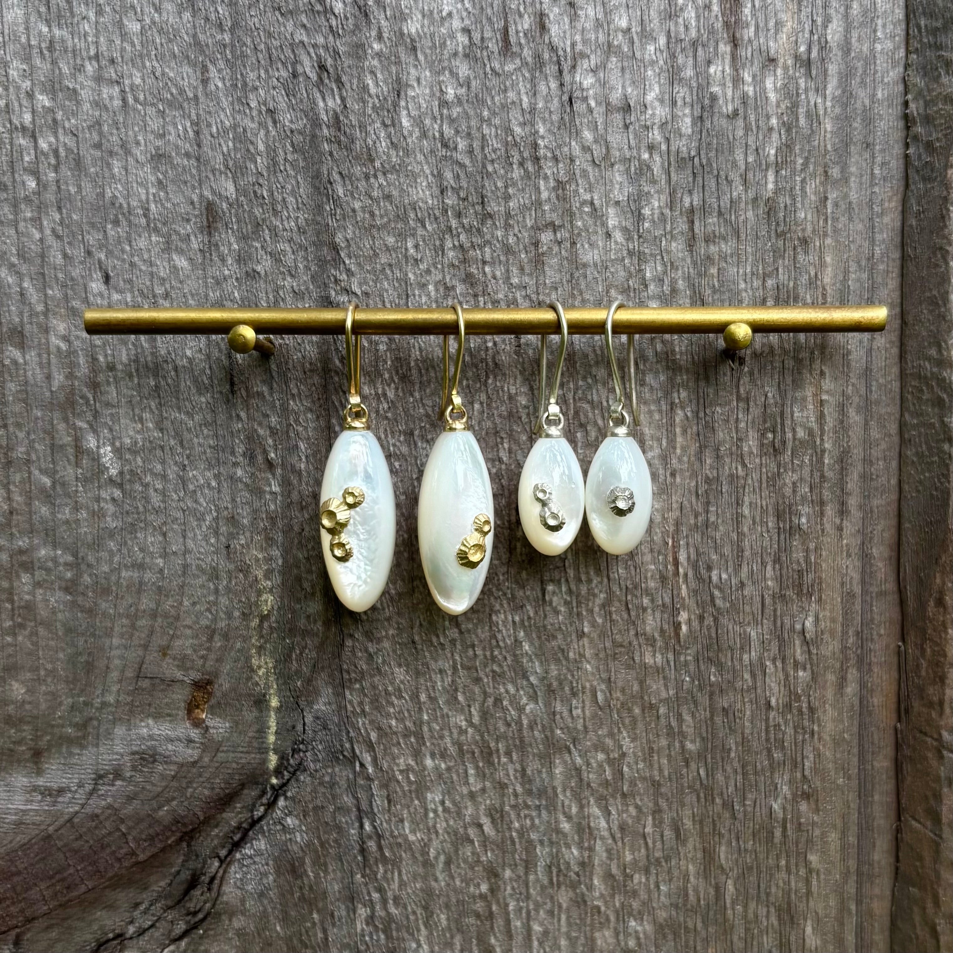 Medium Mother of Pearl Ruthie B. Earrings with 14K Gold Barnacles