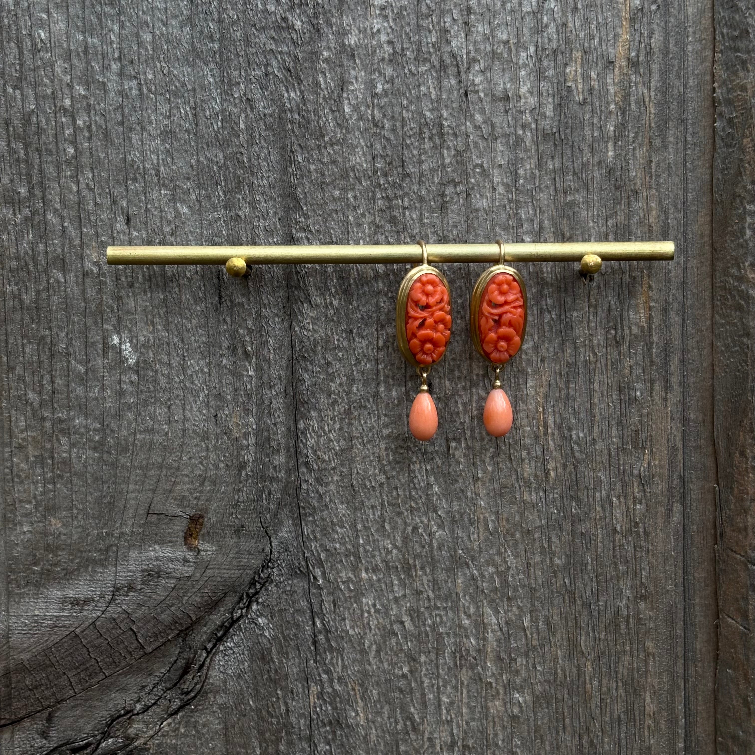 Carved Coral Earrings