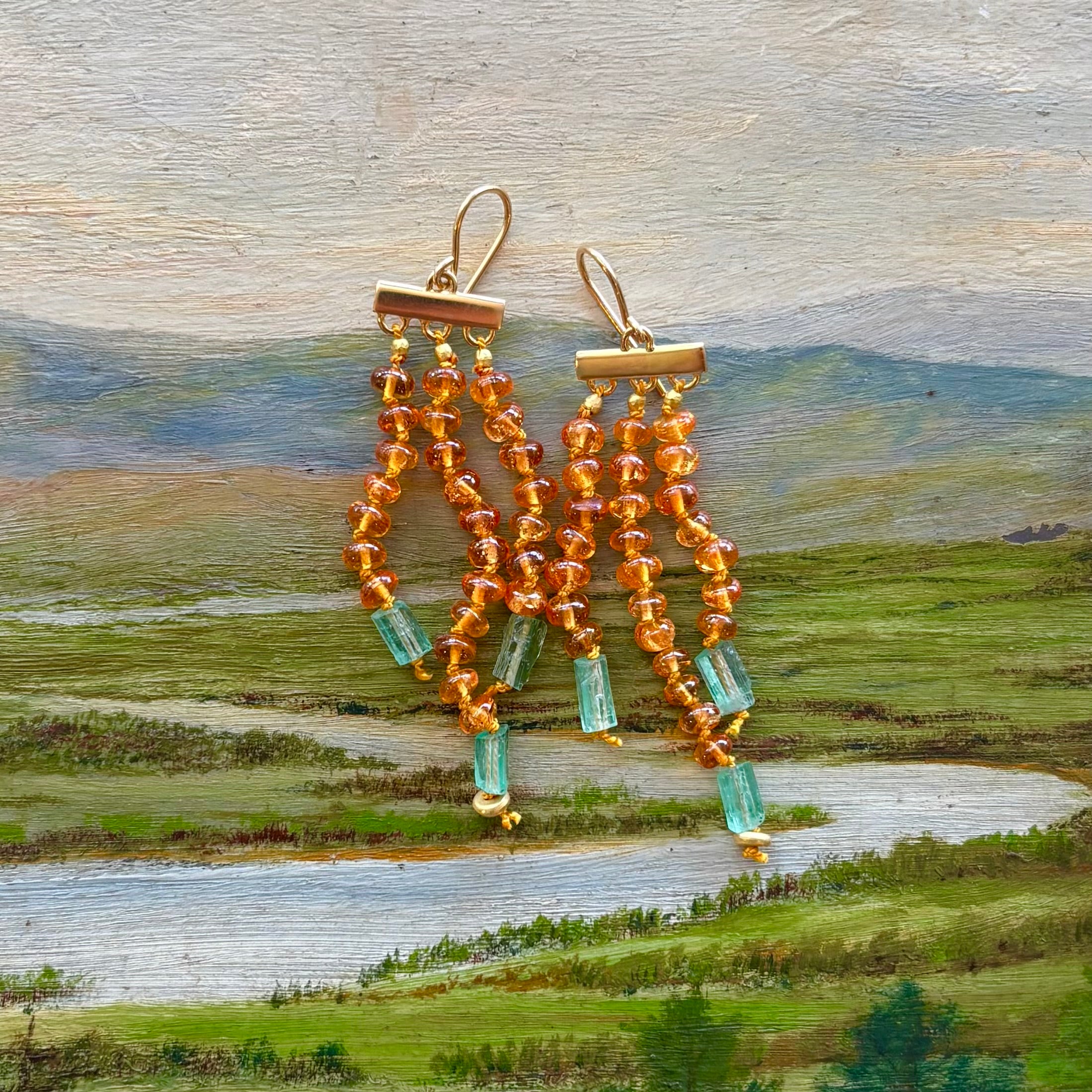 Spessertite Garnet & Emerald Dangle Earrings