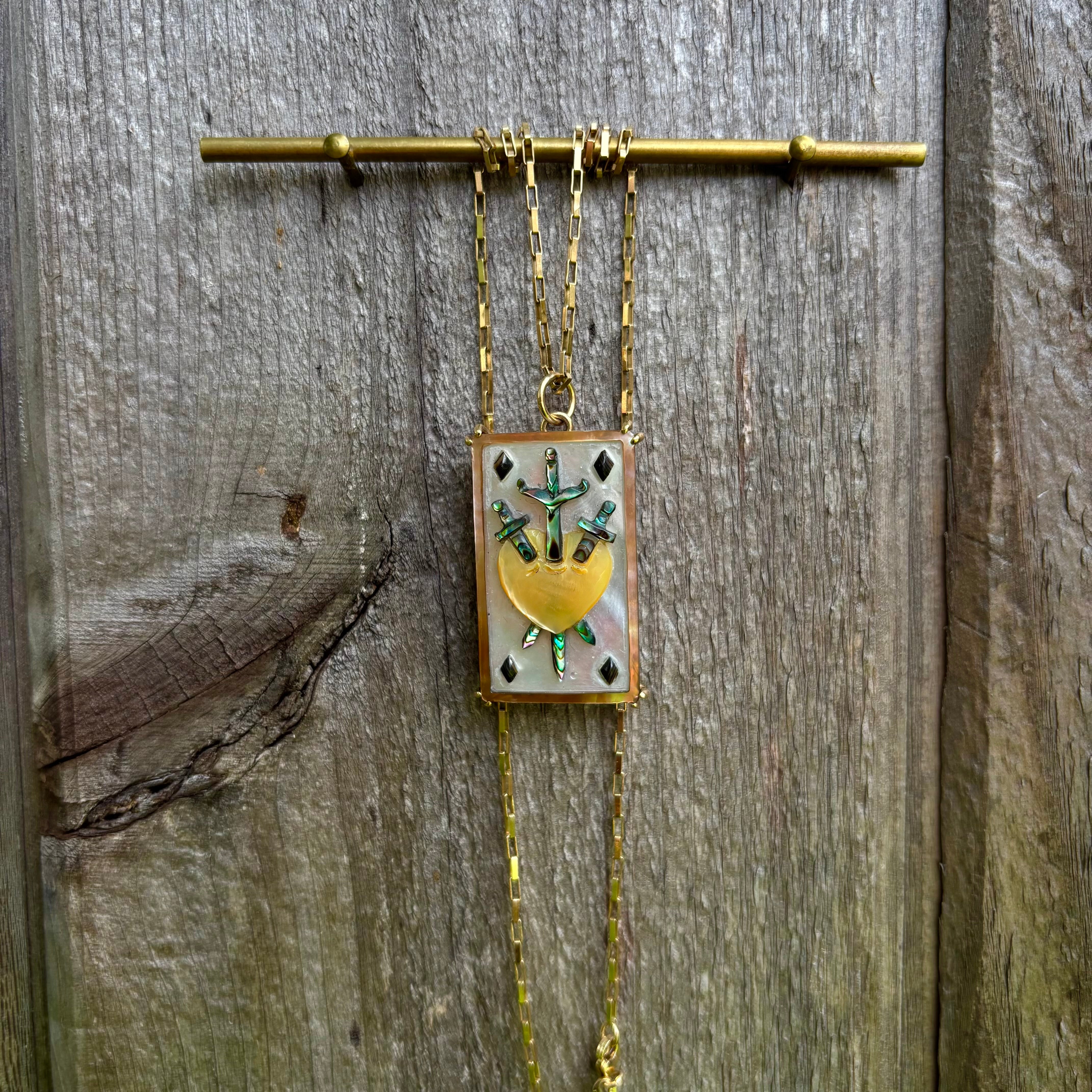 Three of Swords Tarot Card Charm in 14K Gold