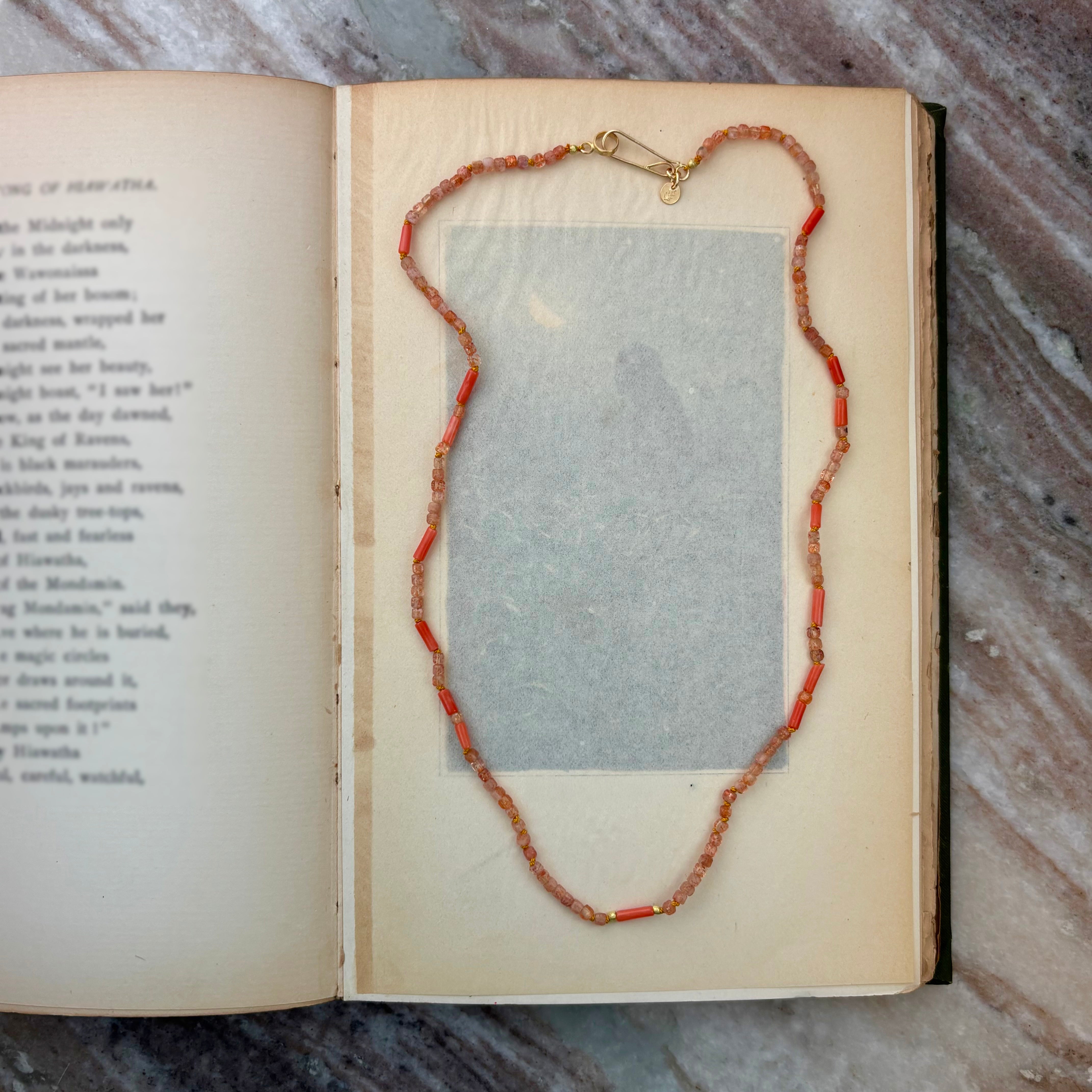 Delicate Orange Coral and Sunstone Necklace