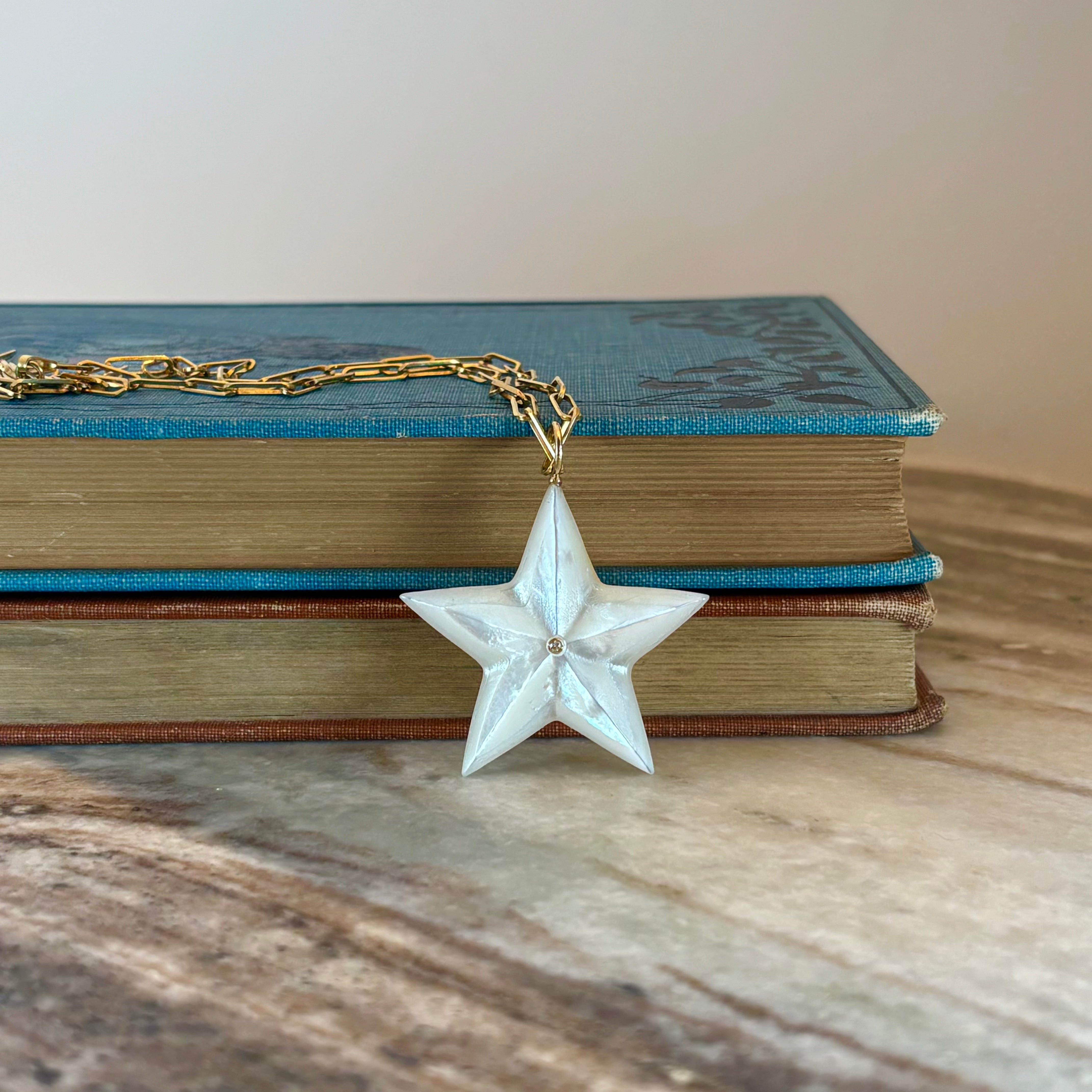 Large Mother of Pearl & Diamond Star Charm