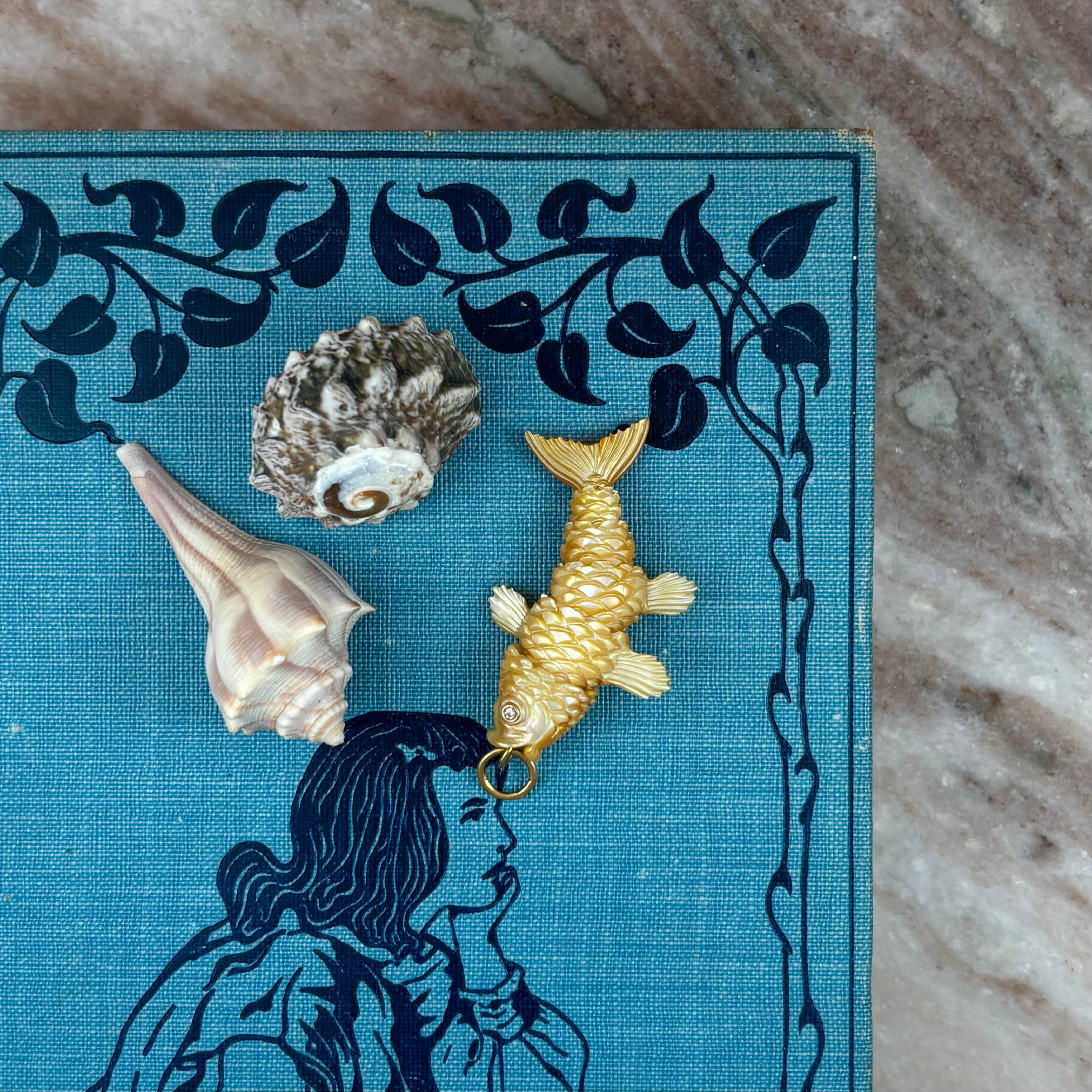 Articulated Fish in Golden Mother of Pearl Pendant