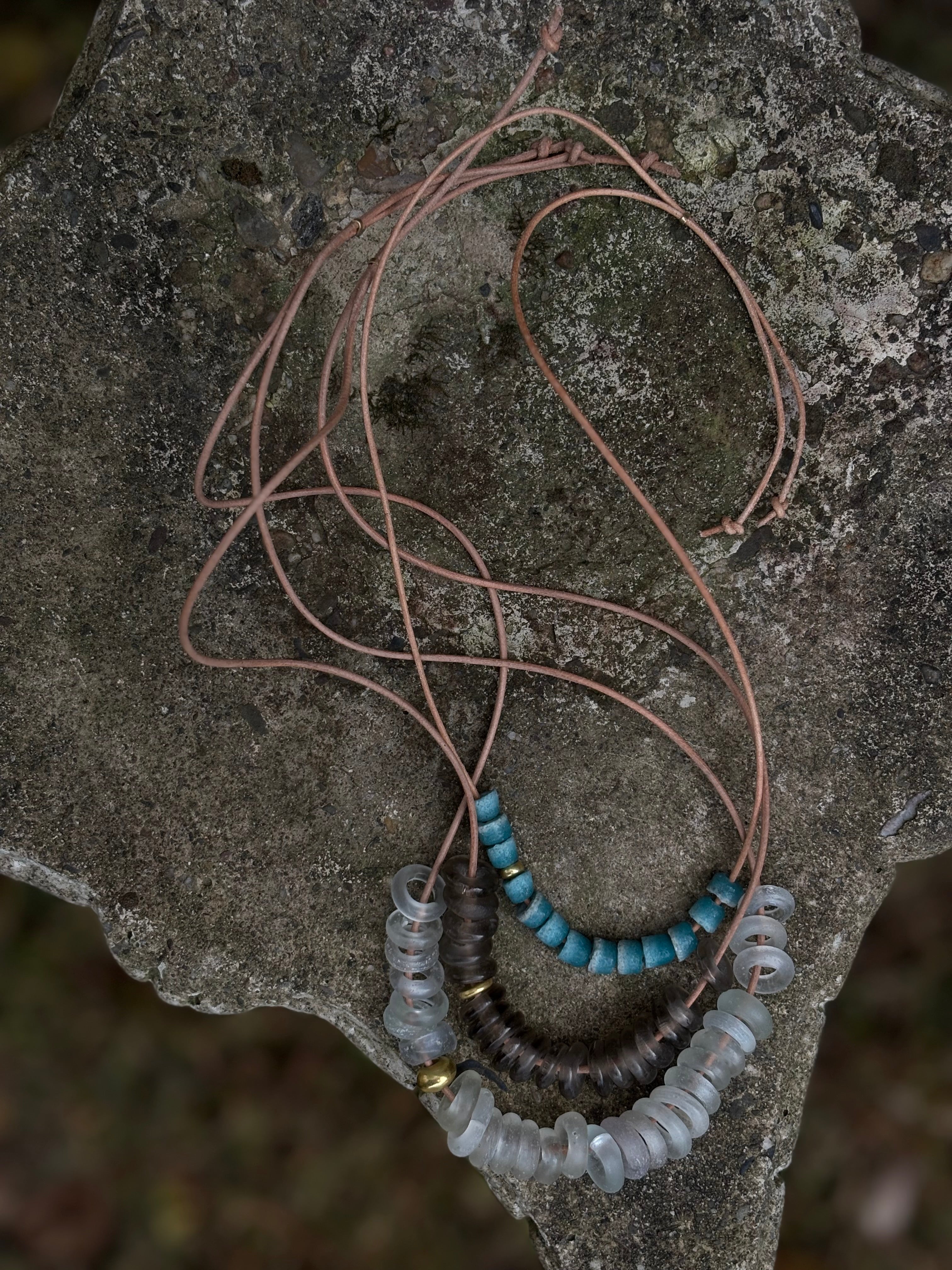 Coastal Slide Necklace in Vintage Venetian Glass & 20k Gold