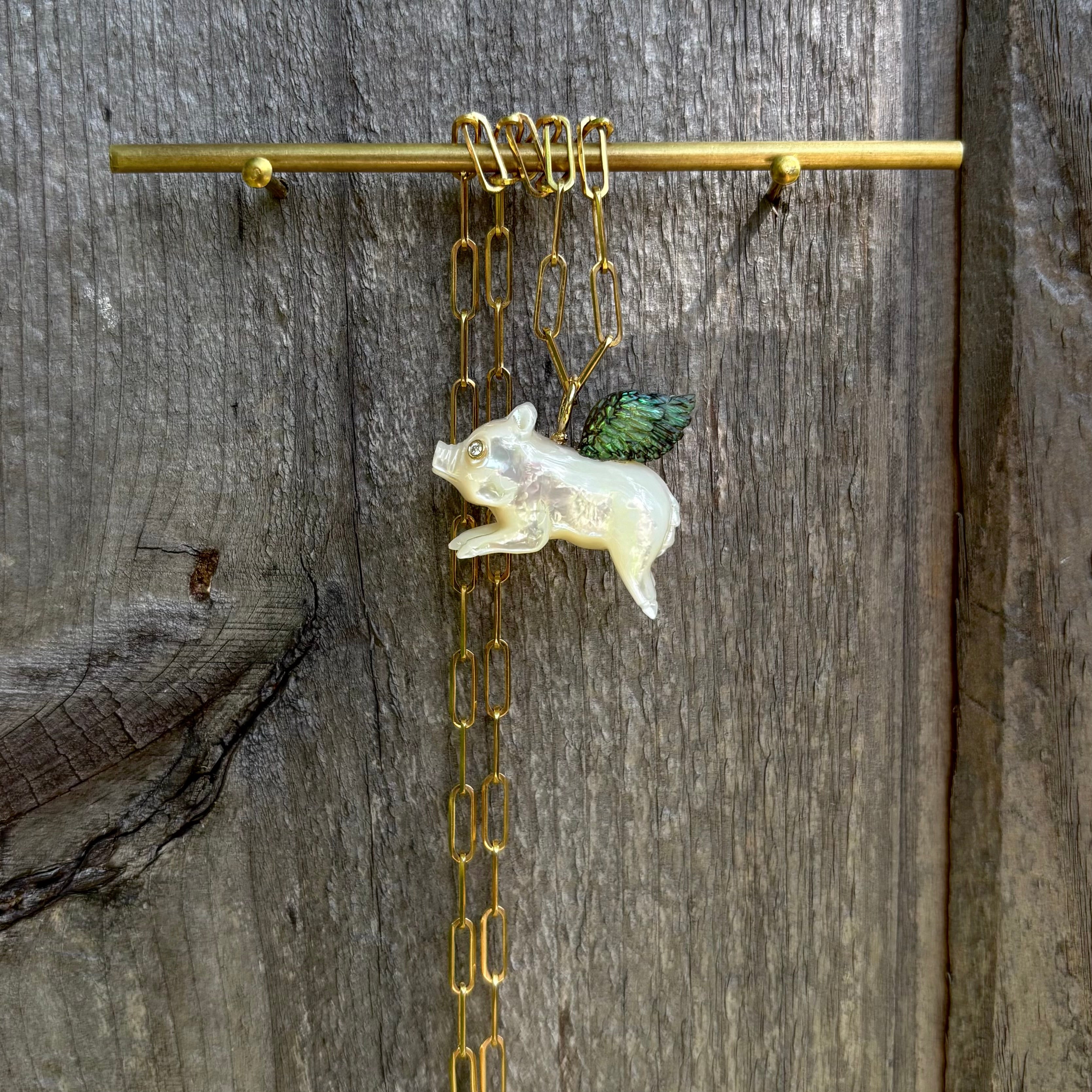 Flying Pig with Abalone Wings Charm
