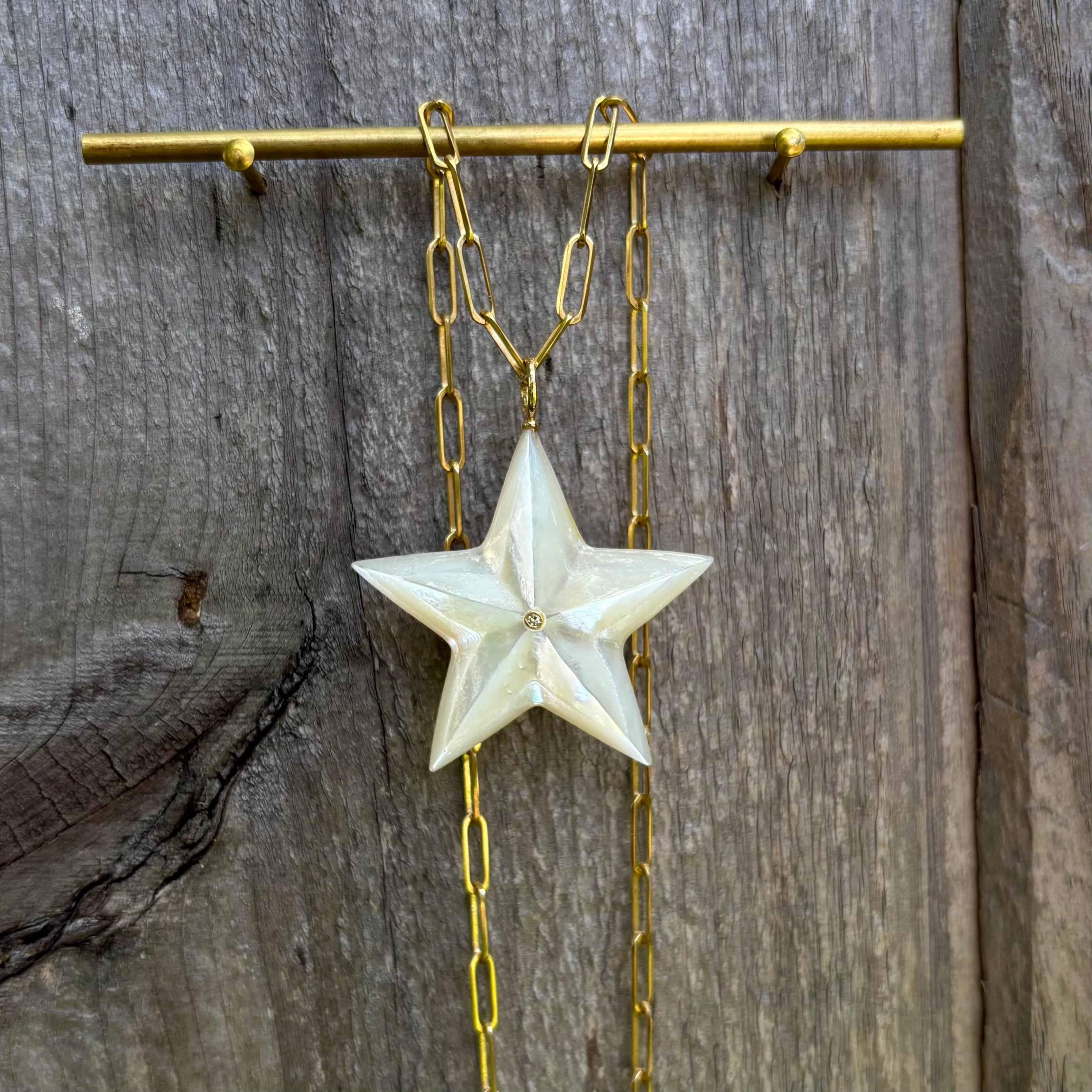 Large Mother of Pearl & Diamond Star Charm