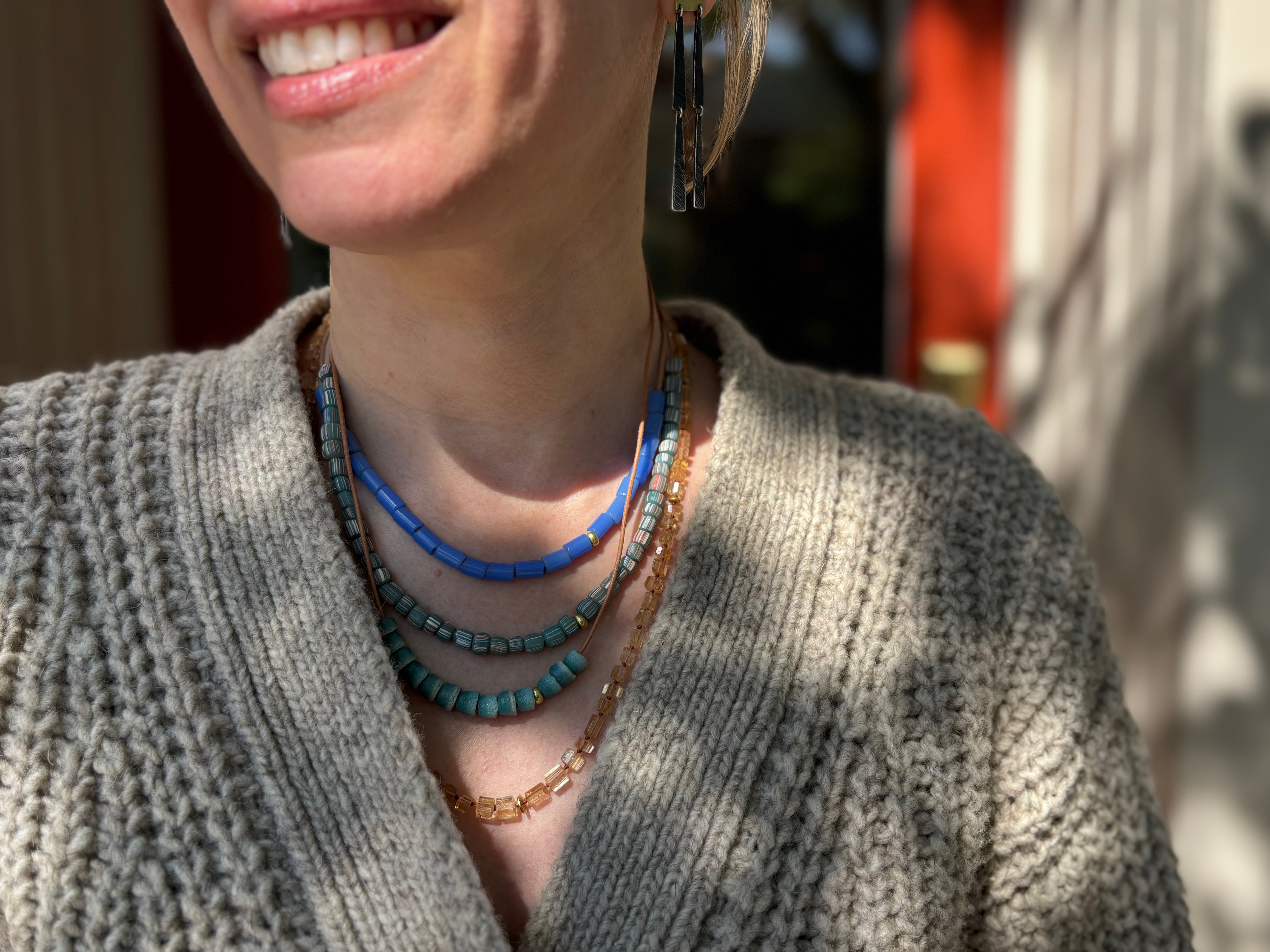 Coastal Slide Necklace in Vintage Venetian Glass & 20k Gold