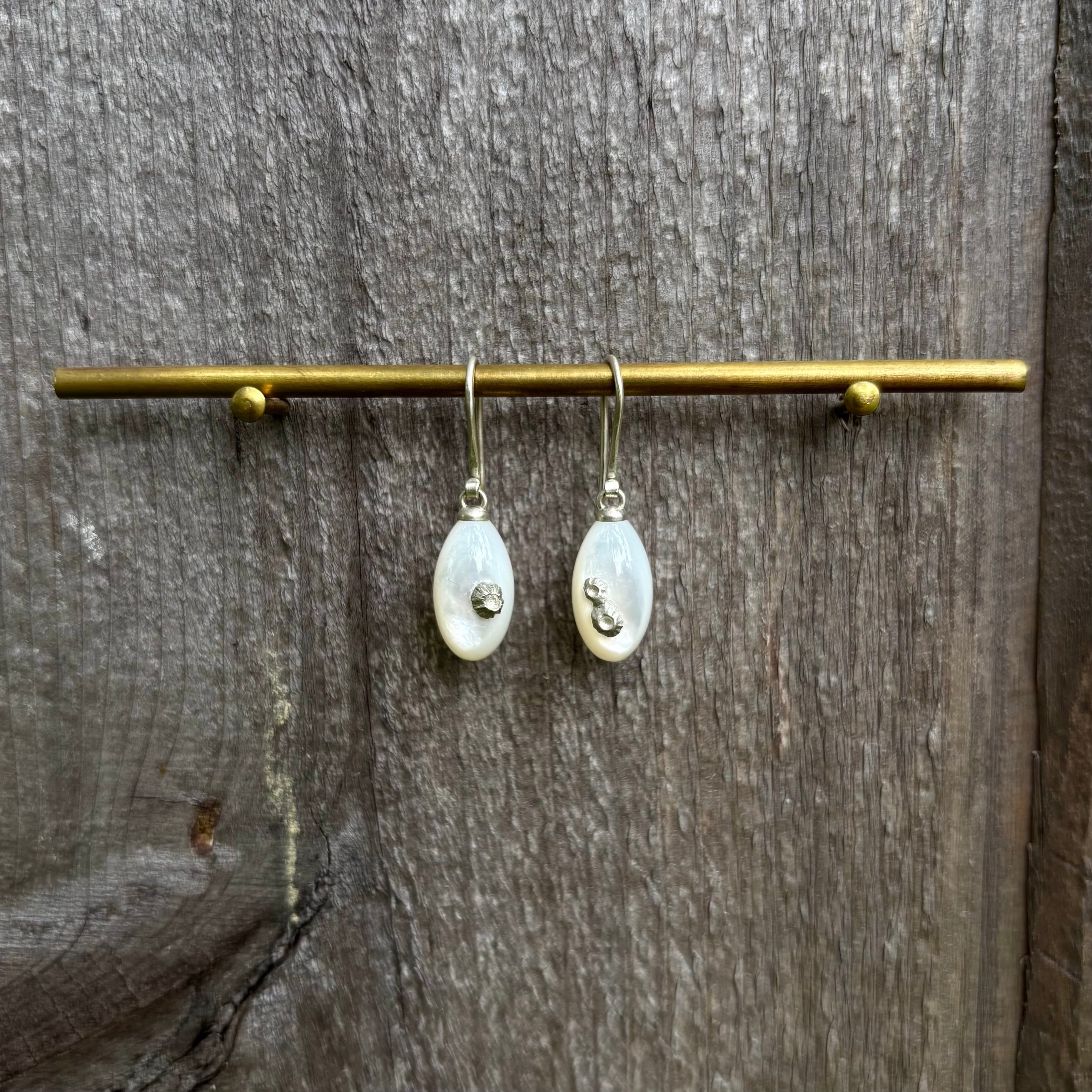 Little Mother of Pearl Ruthie B. Earrings with Sterling Silver Barnacles
