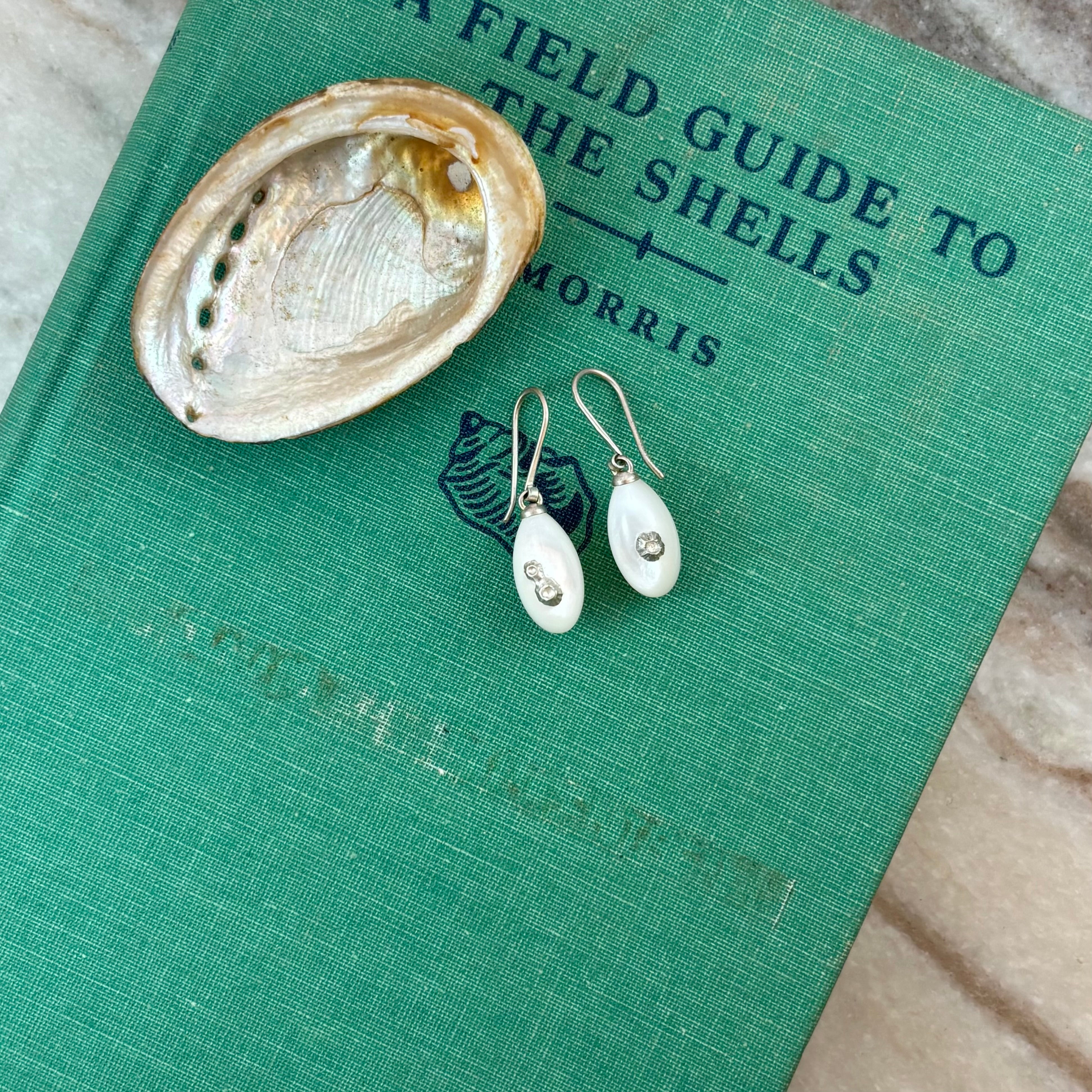Little Mother of Pearl Ruthie B. Earrings with Sterling Silver Barnacles