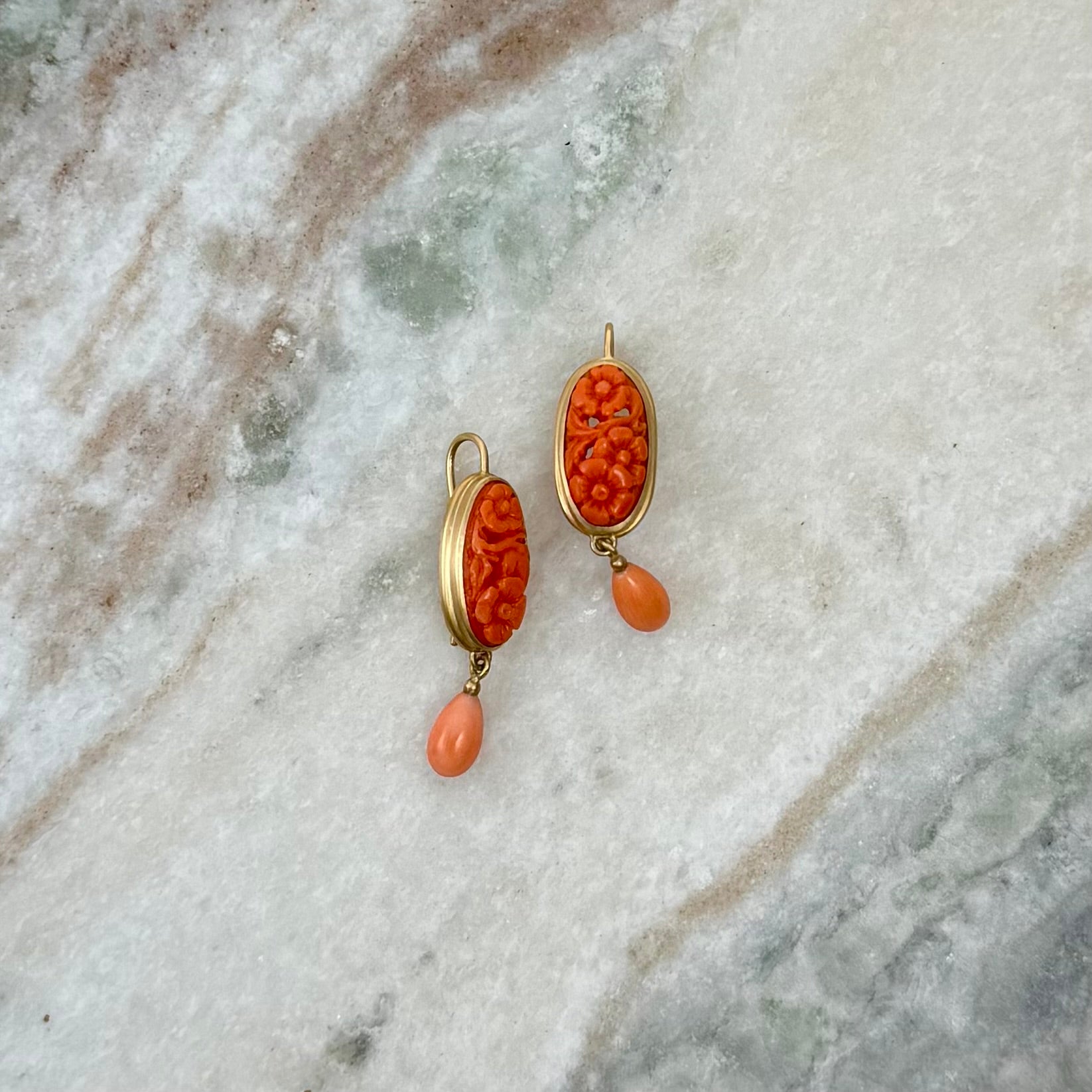 Carved Coral Earrings