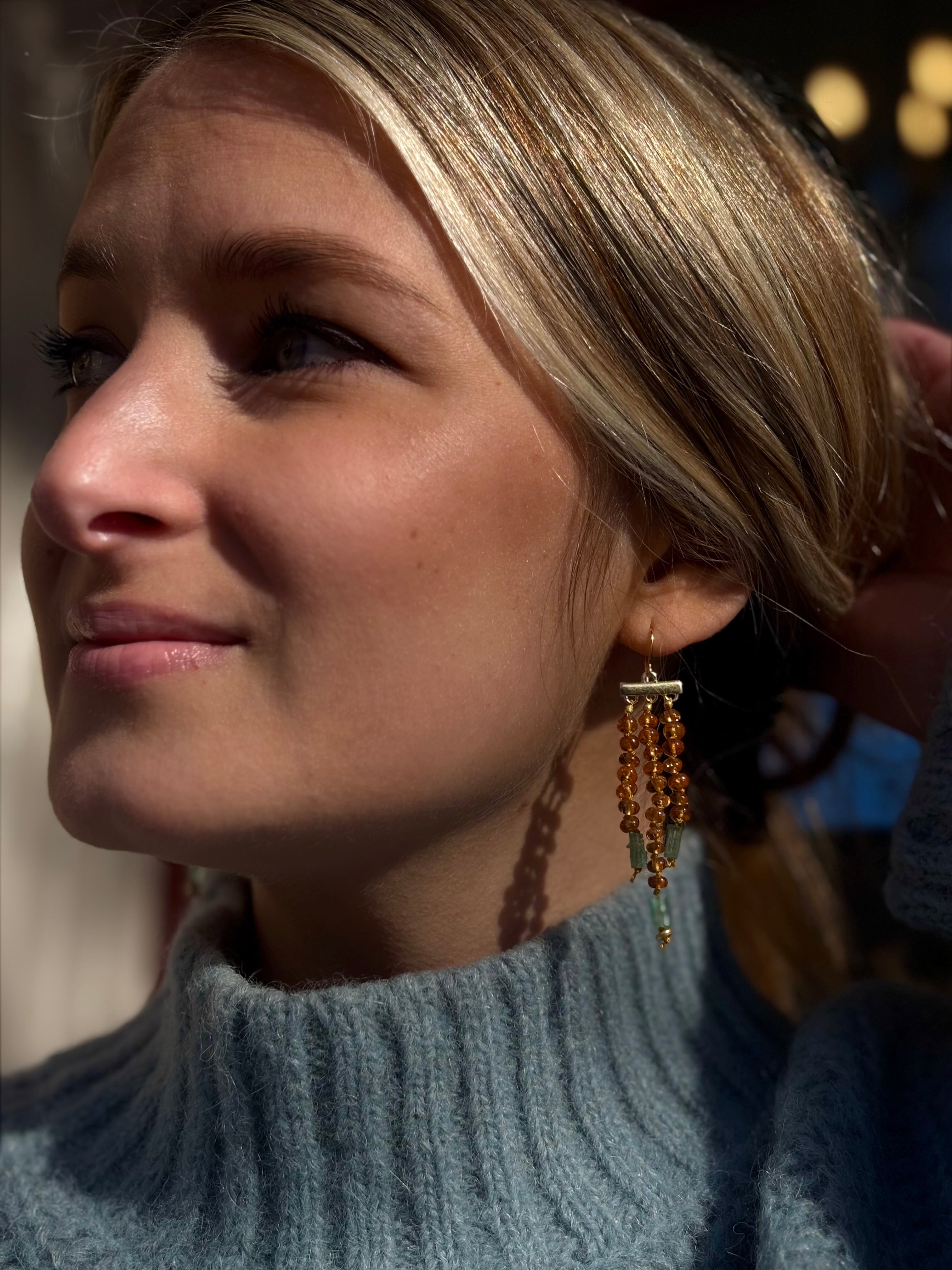 Spessertite Garnet & Emerald Dangle Earrings