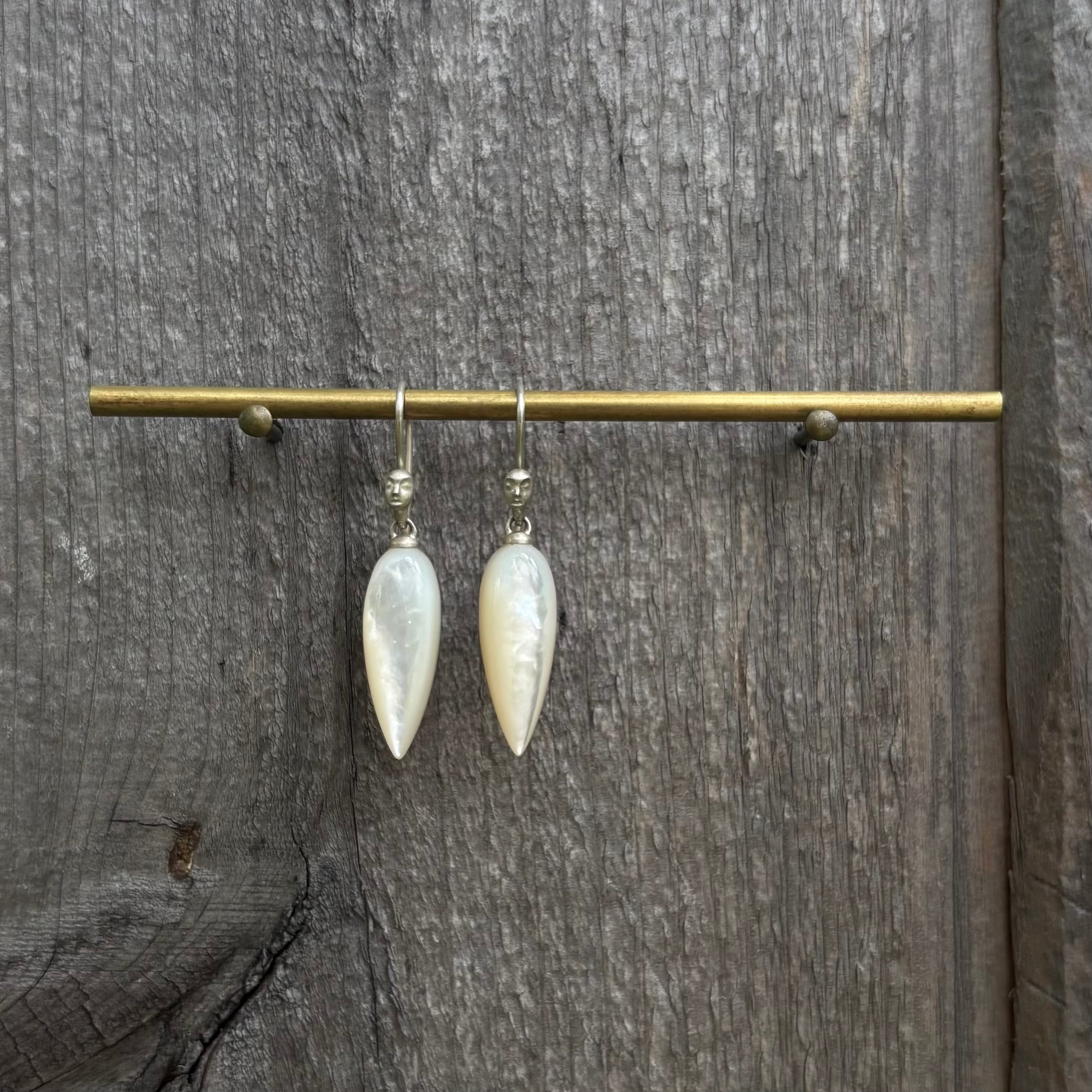 Mother of Pearl Figurehead Cameo Earrings