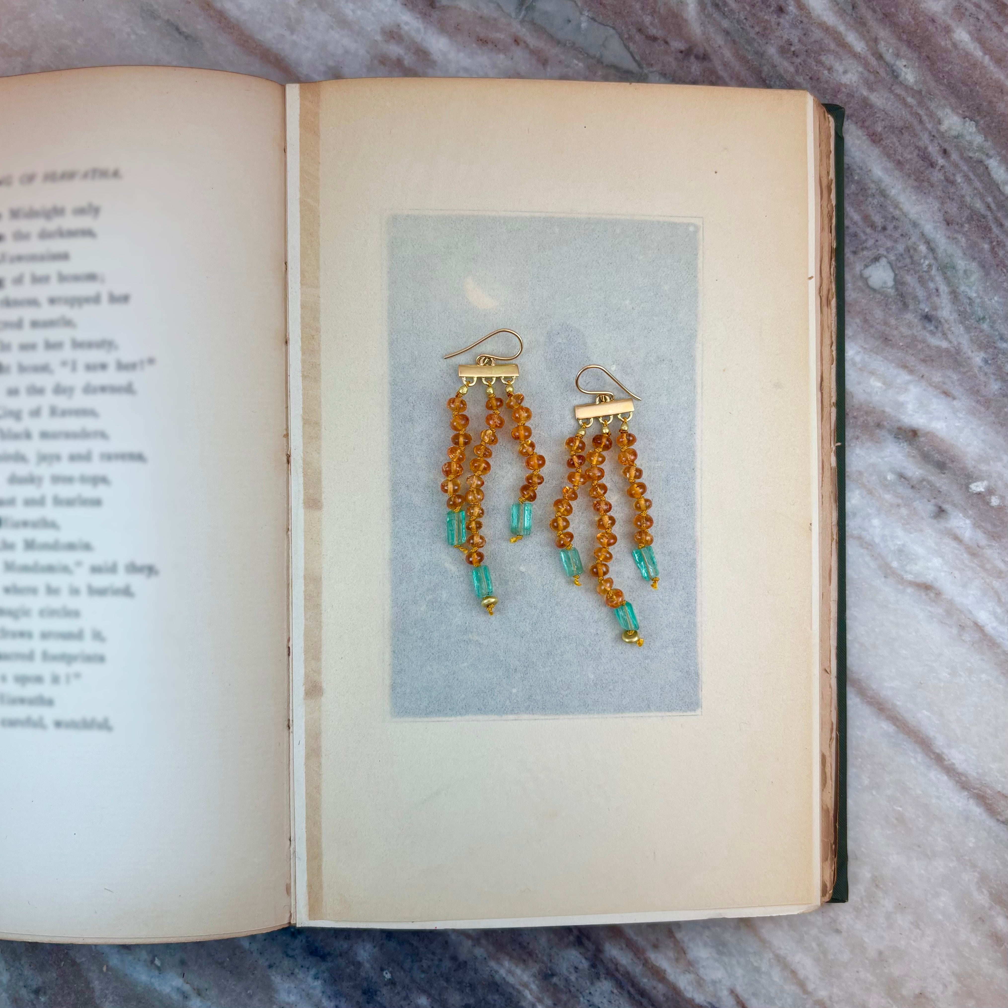 Spessertite Garnet & Emerald Dangle Earrings