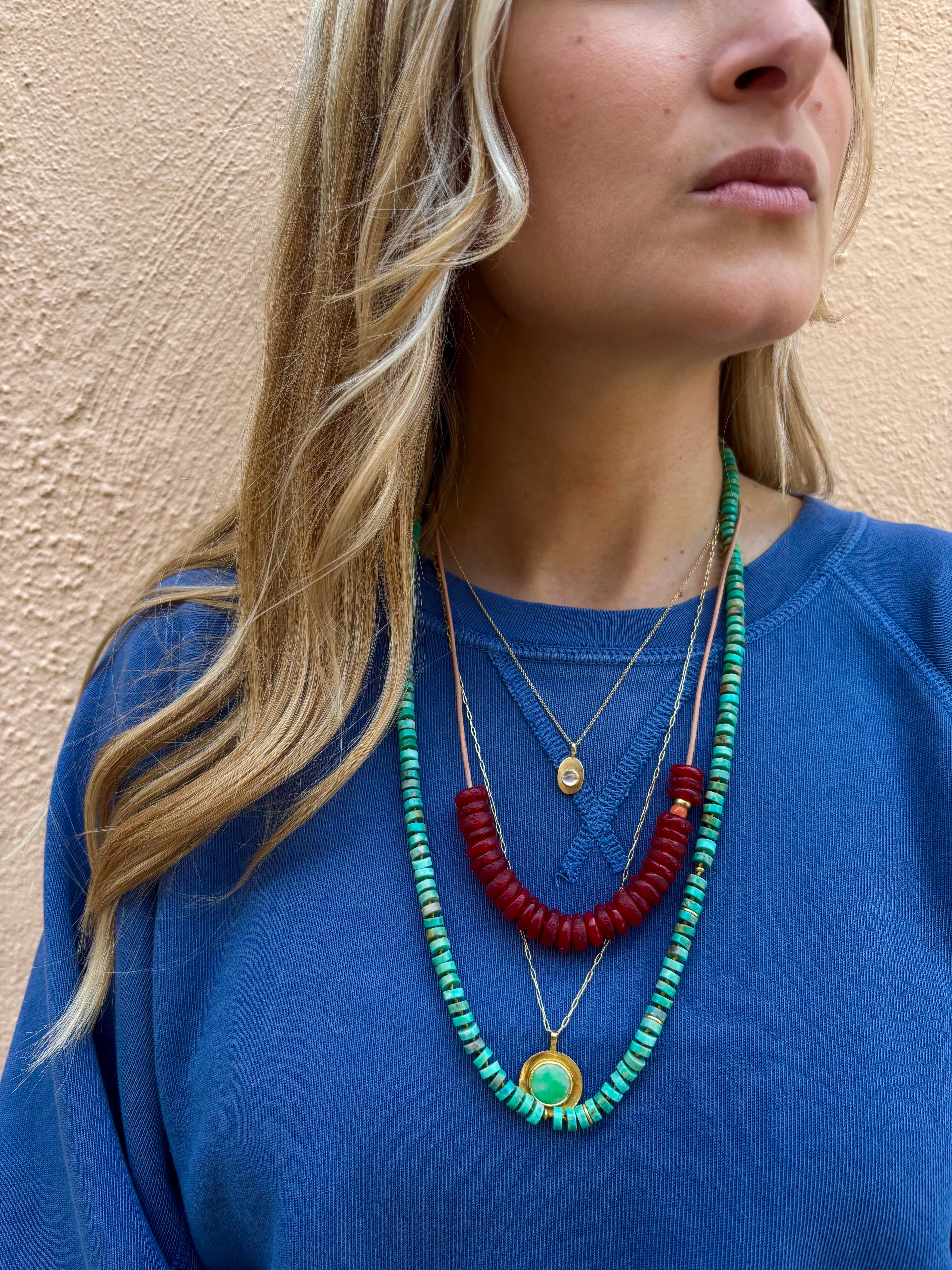 Coastal Slide Necklace in Red & 20k Gold Beads