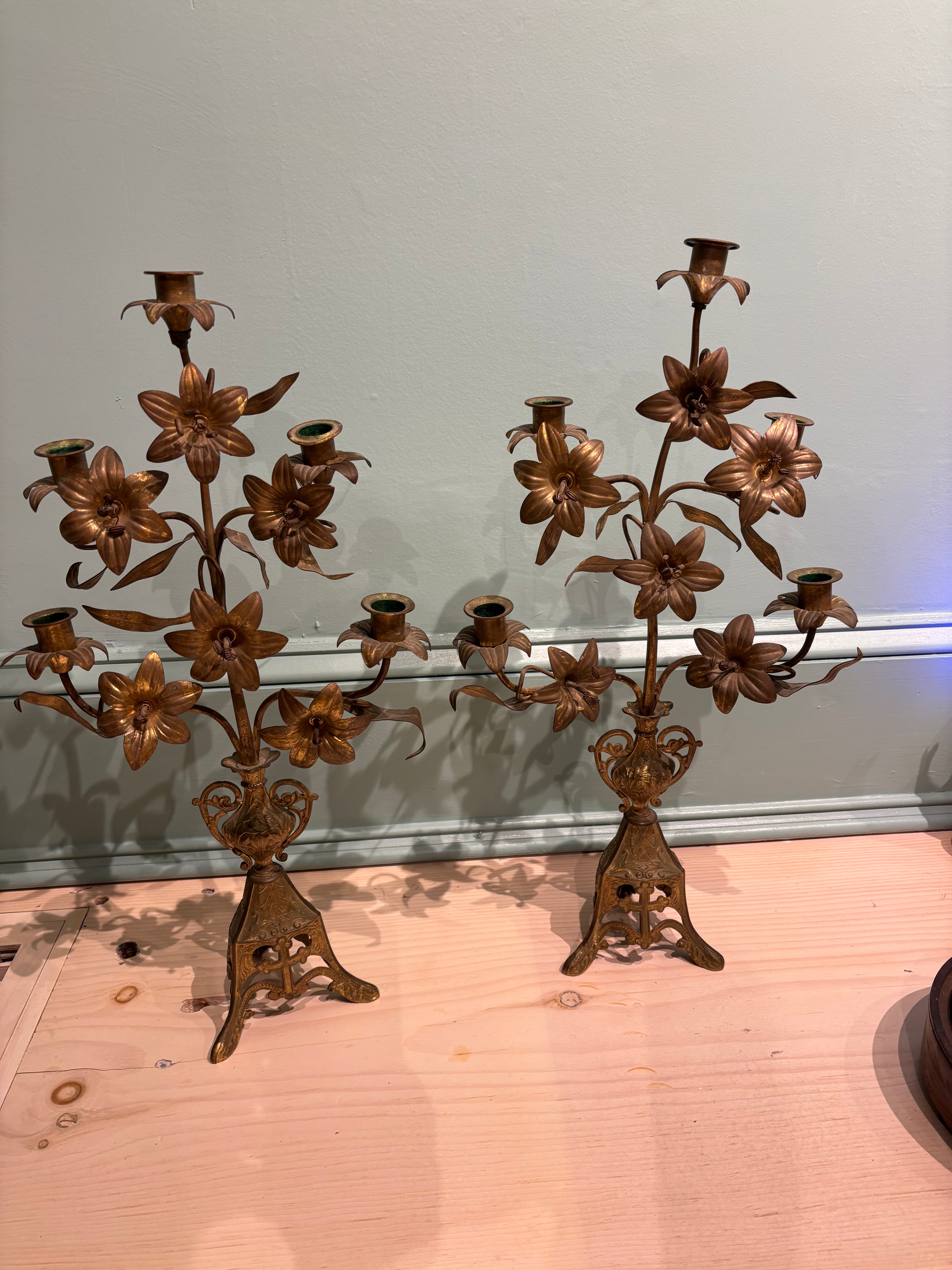 French Religious Altar Candelabras, Pair